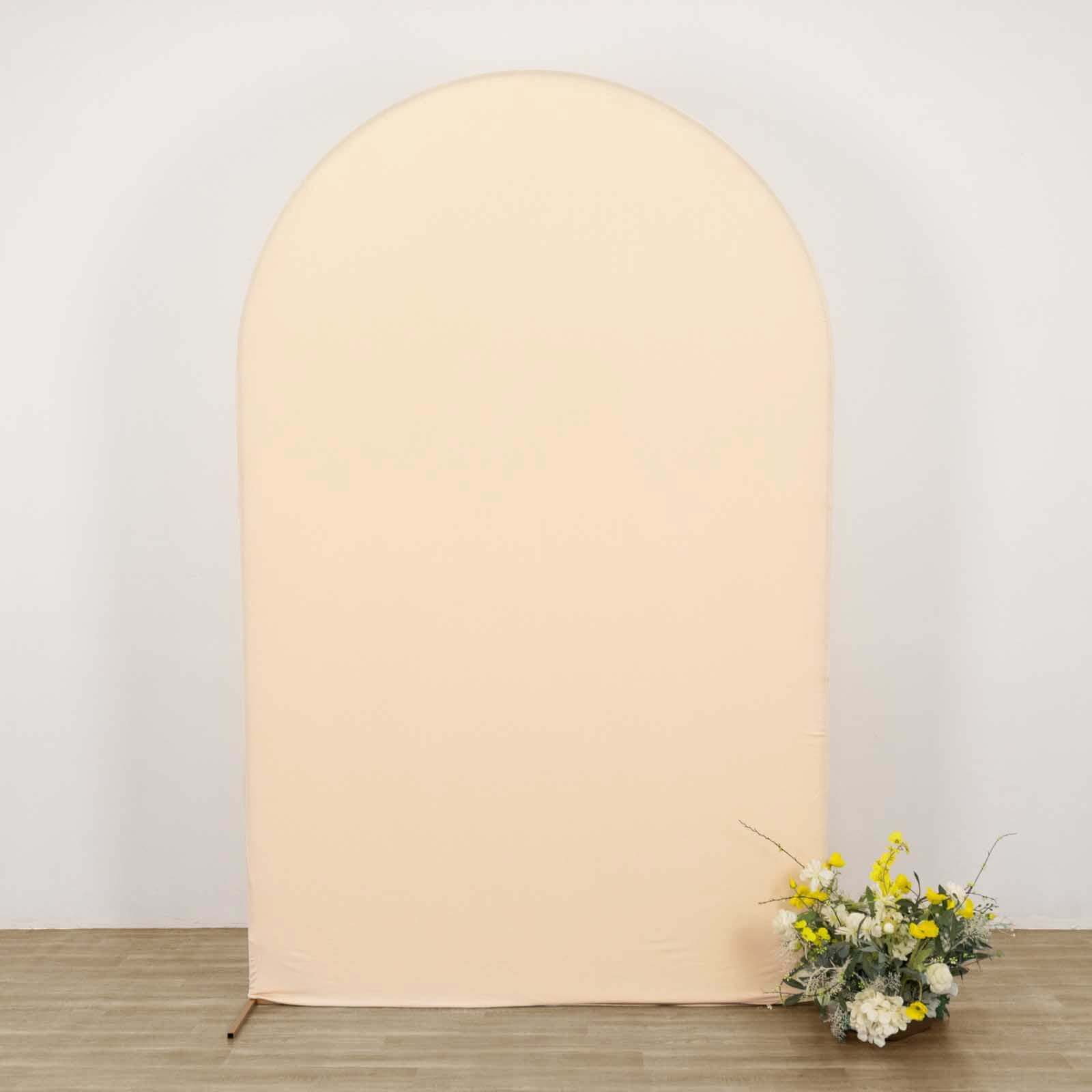 8ft Matte Beige Spandex Fitted Wedding Arch Cover For Round Top Chiara Backdrop Stand