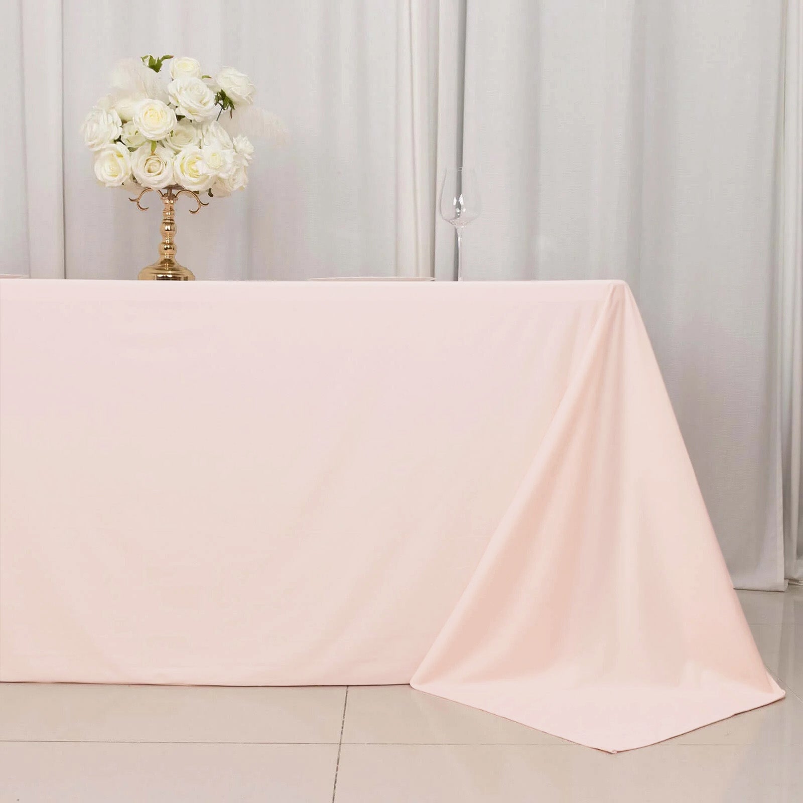 Premium Scuba Rectangular 90x132 Tablecloth Blush - Wrinkle Free, Stain Resistant & Seamless Table Cover