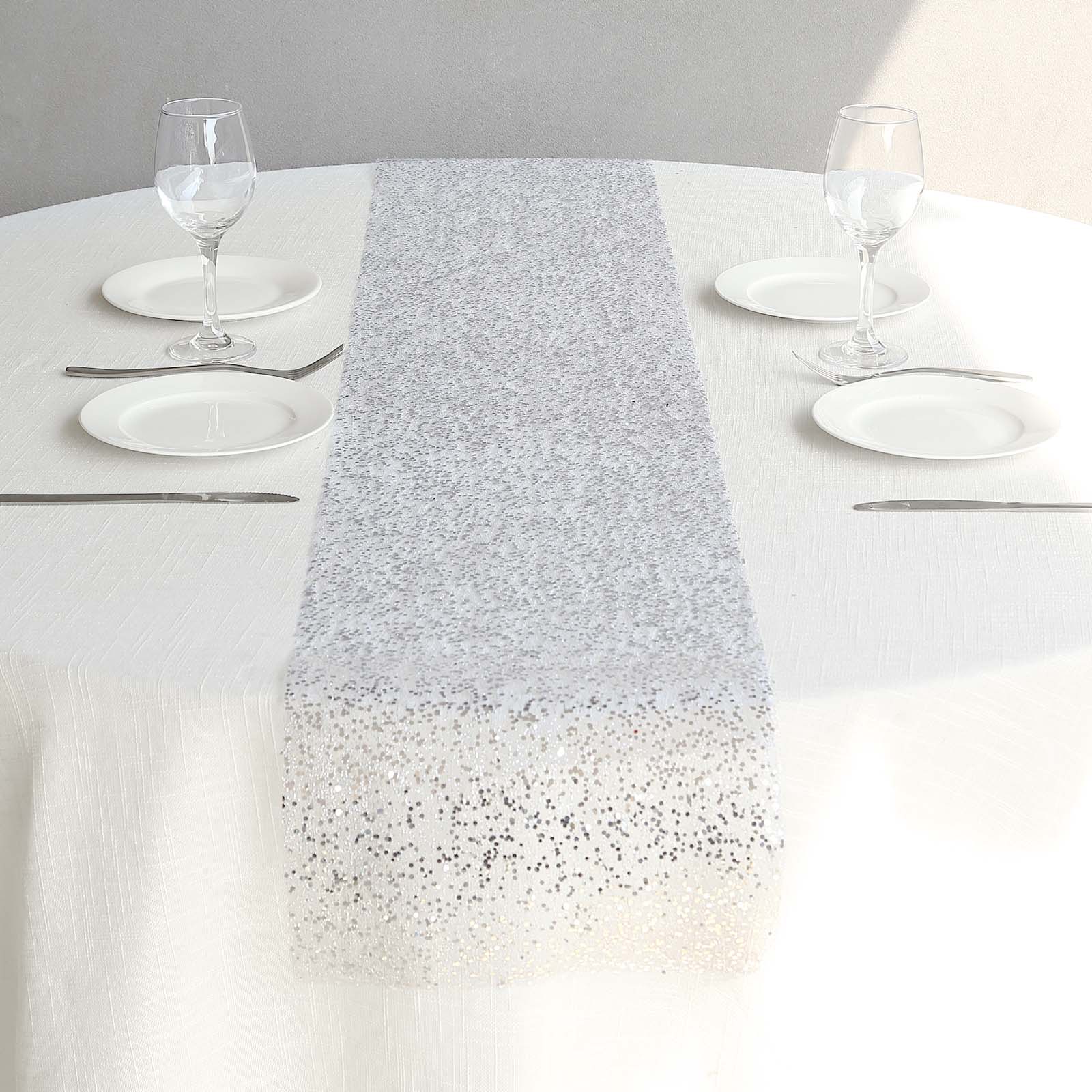 Mesh 11x108 Table Runner Metallic Silver - Sequin Design for Convenient Event Decoration