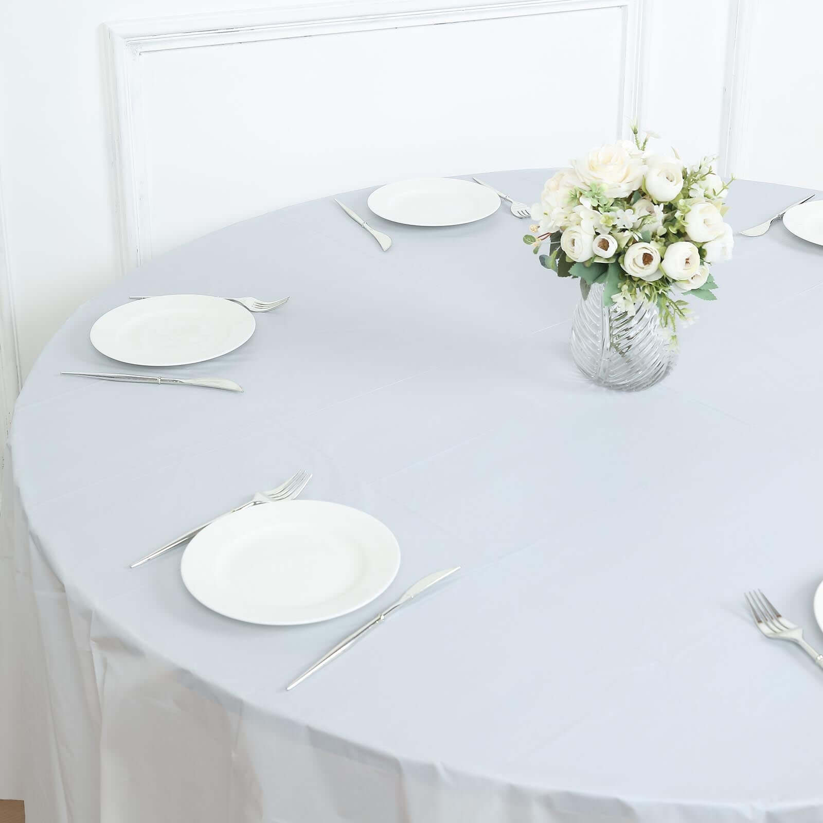 5-Pack Plastic Table Covers White Round - Durable PVC Disposable Tablecloths for Events 84