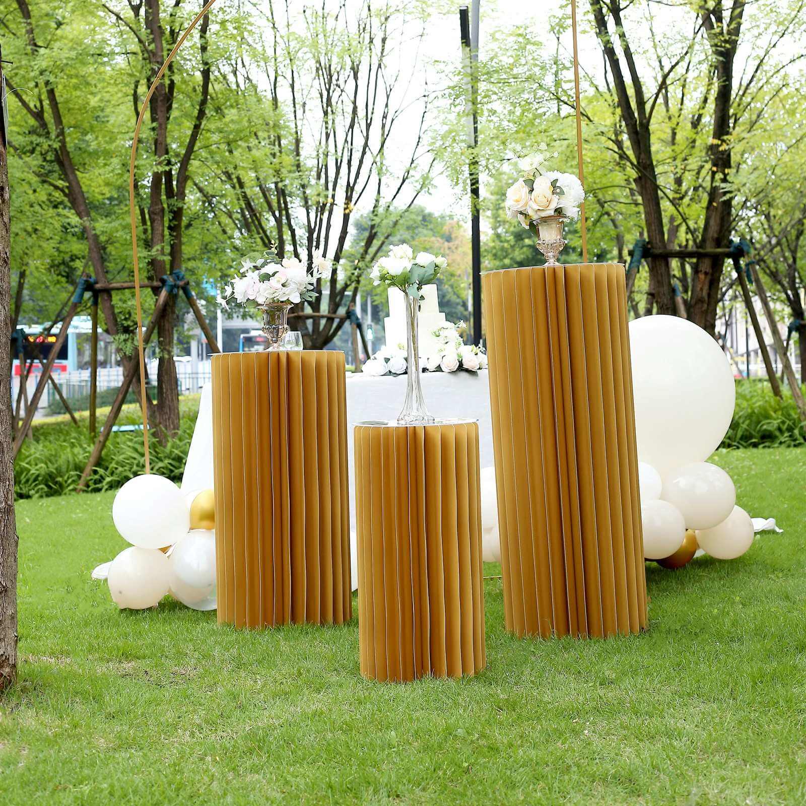 32 Gold Cylinder Display Column Stand, Pillar Pedestal Stand With Top Plate