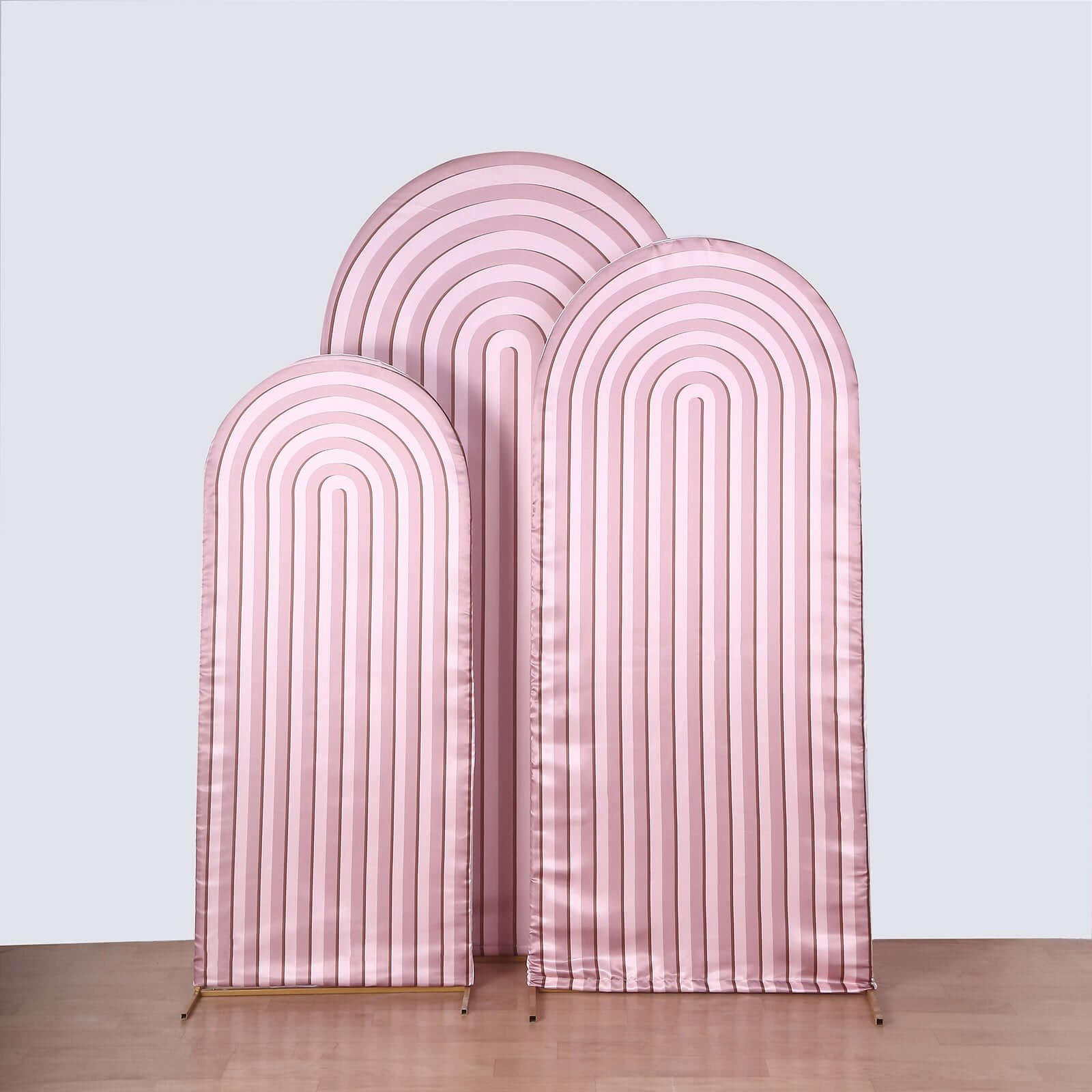 Set of 3 Dusty Rose Ripple Satin Chiara Wedding Arch Covers, Fitted Covers For Round Top Backdrop Stands - 5ft,6ft,7ft