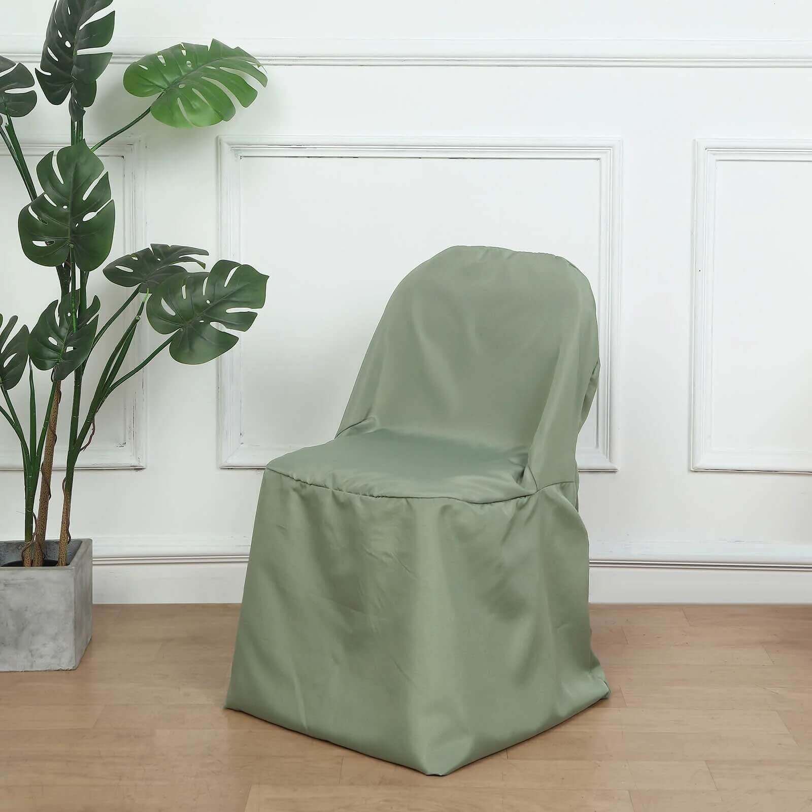 10 Pack Polyester Chair Covers for Folding Chairs Dusty Sage Green - Wrinkle-Free Stain-Resistant Slip-On Slipcovers