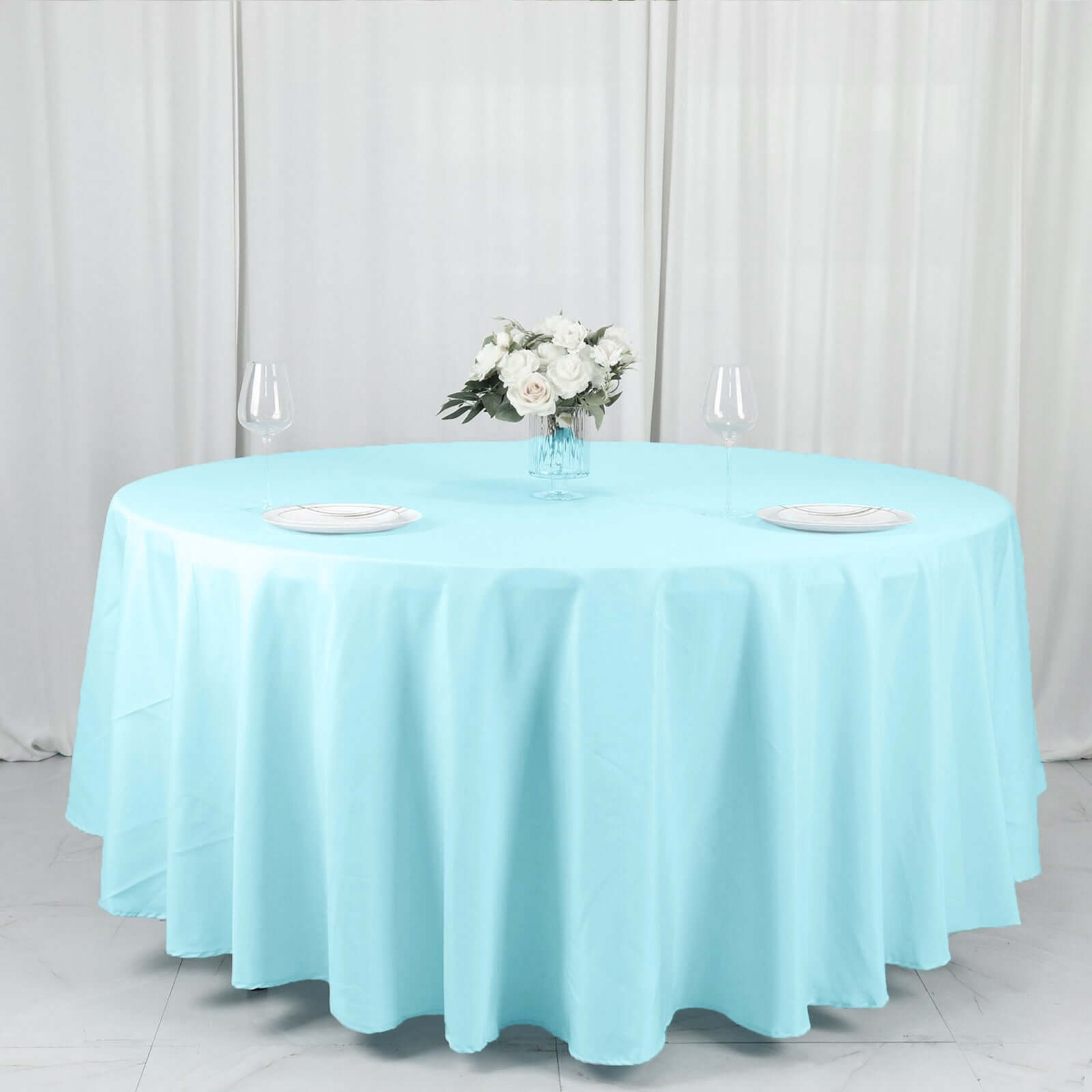 Polyester 108 Round Tablecloth Light Blue - Wrinkle-Resistant Table Cover