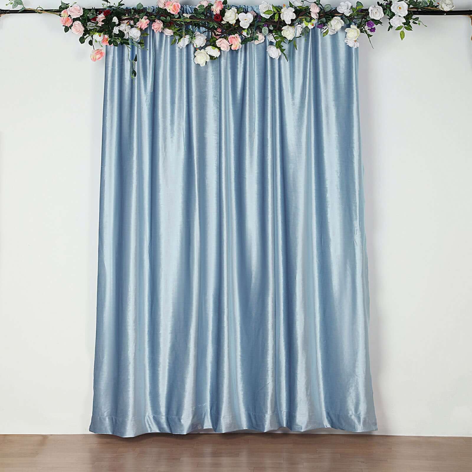 8ftx8ft Dusty Blue Premium Smooth Velvet Event Curtain Drapes, Privacy Backdrop Event Panel with Rod Pocket