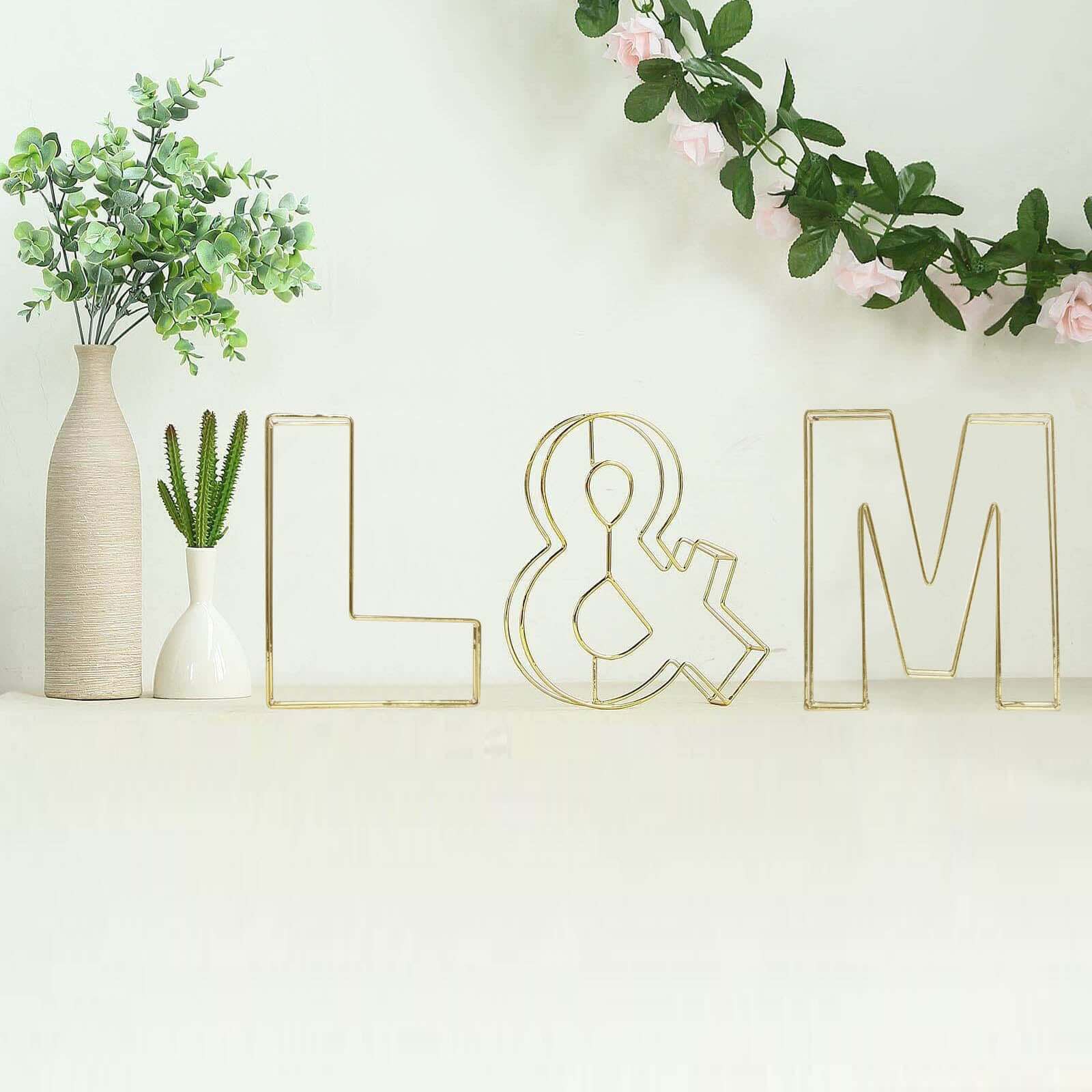 8 Tall Gold Freestanding 3D Decorative Wire Letter, Wedding Centerpiece - L