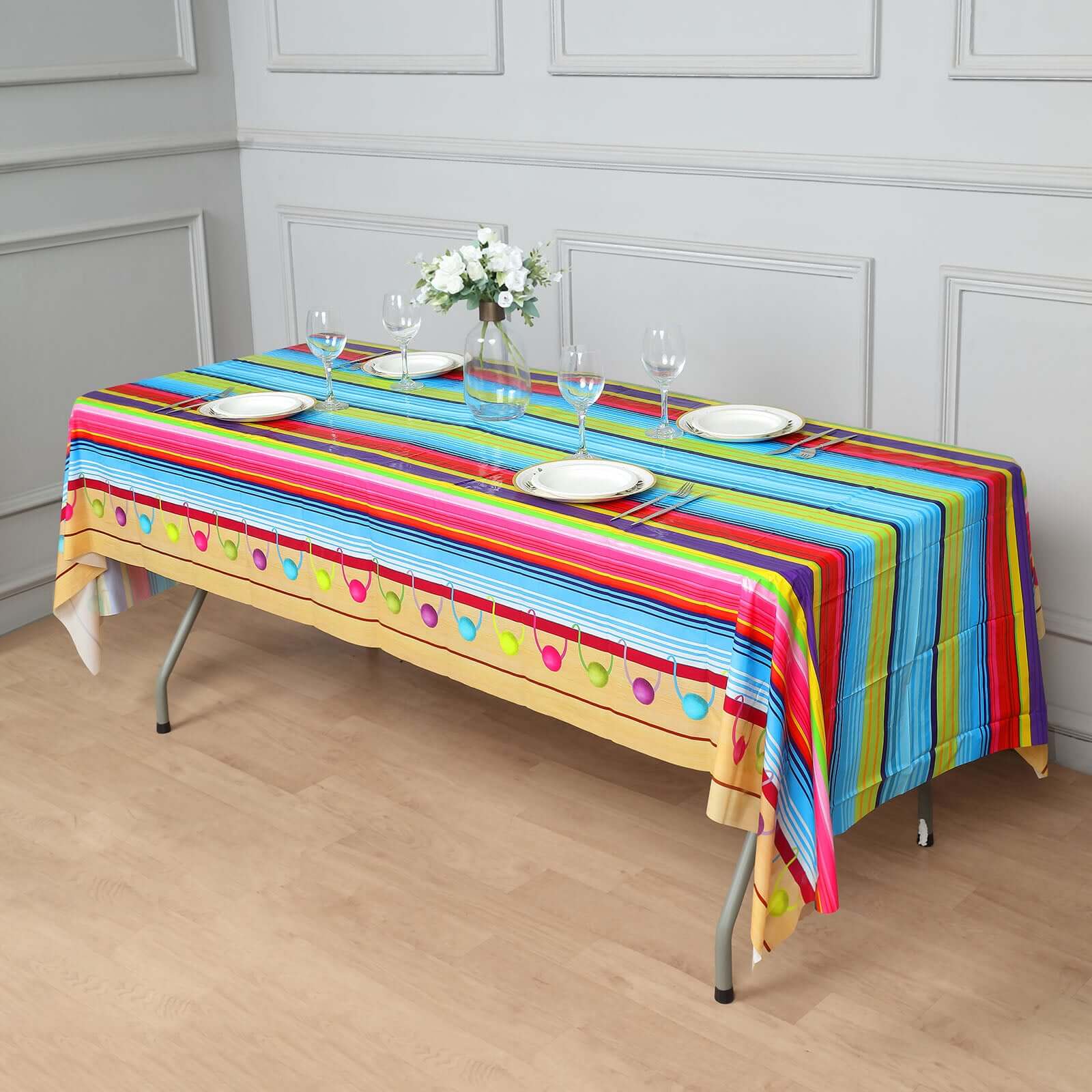 5-Pack Plastic Table Covers Mexican Serape Rectangle - Vibrant PVC Disposable Tablecloths for Cinco De Mayo 54x108