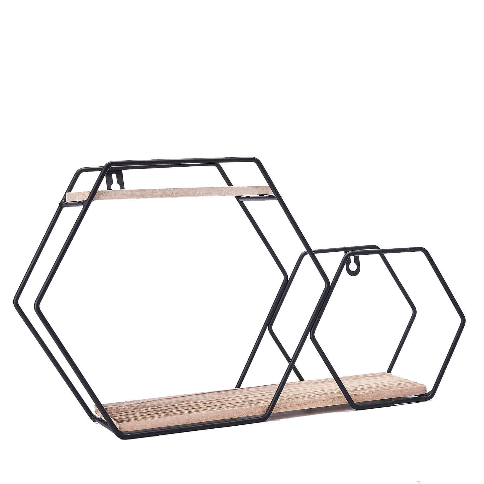 10x17 2-Tier Hexagon Floating Shelf, Dessert Display Stand With Black Double Geometric Design