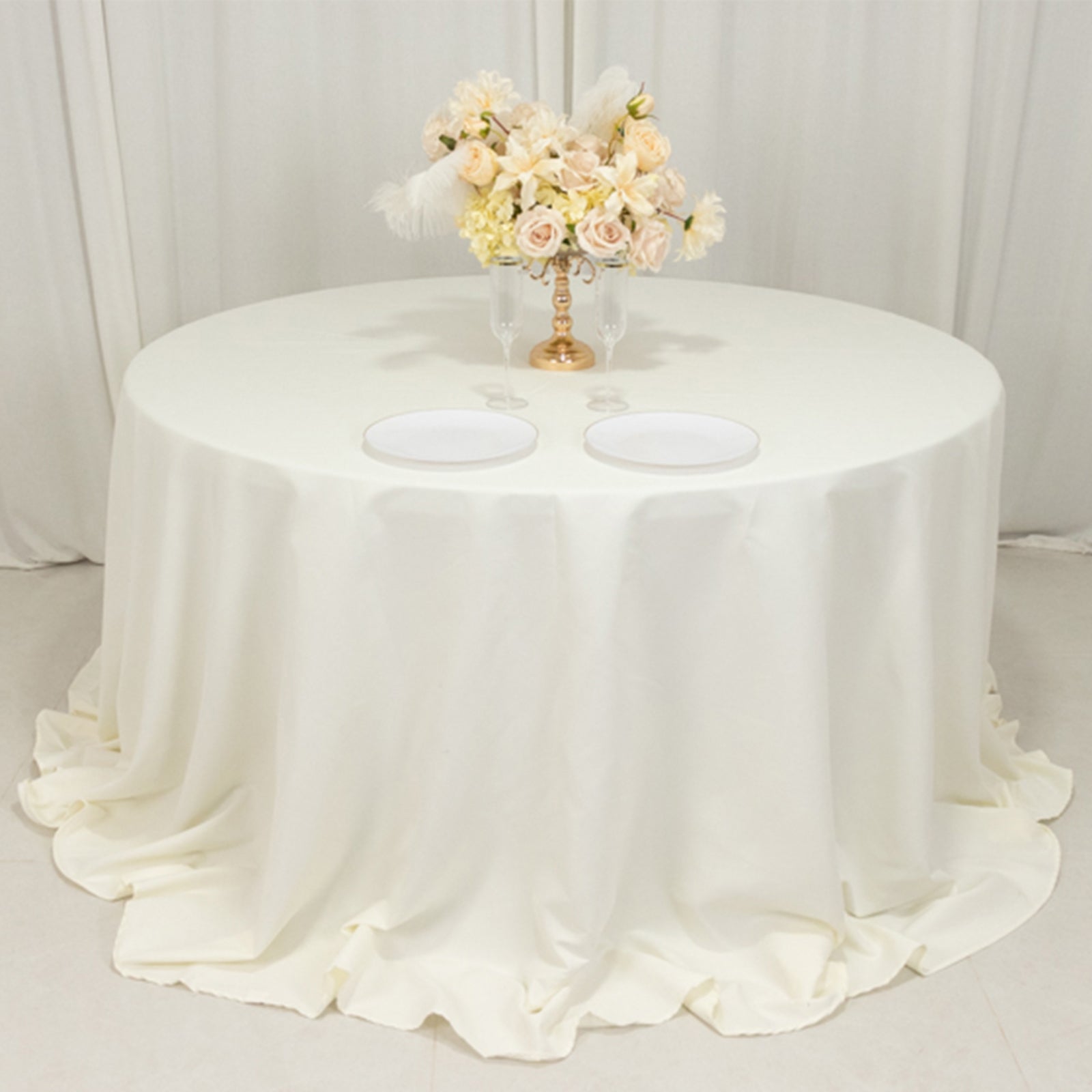 Cotton Blend 132 Round Tablecloth Ivory - Seamless Wrinkle-Resistant Table Cover