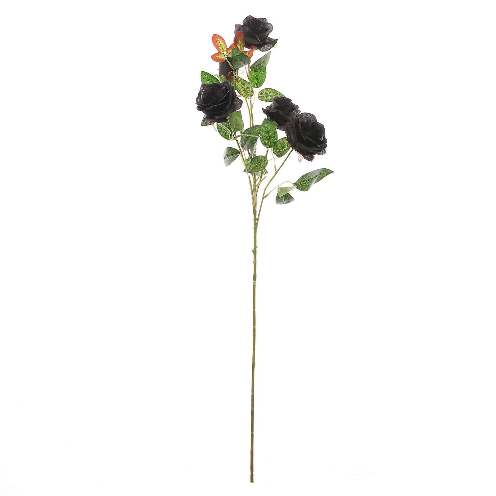 2 Bouquets 33 Tall Black Artificial Silk Rose Flower Bush Stems