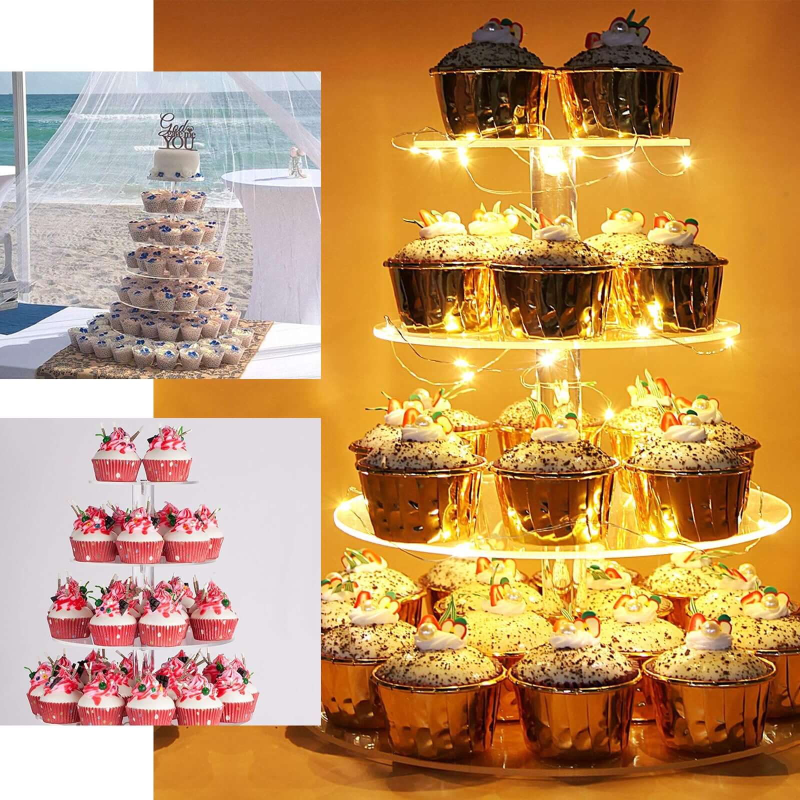 6-Tier Acrylic Round Cupcake Stand Clear - Heavy Duty Reusable Dessert Tower Holder Pastry Display with Film Sheets for Special Events & Catering Displays 22