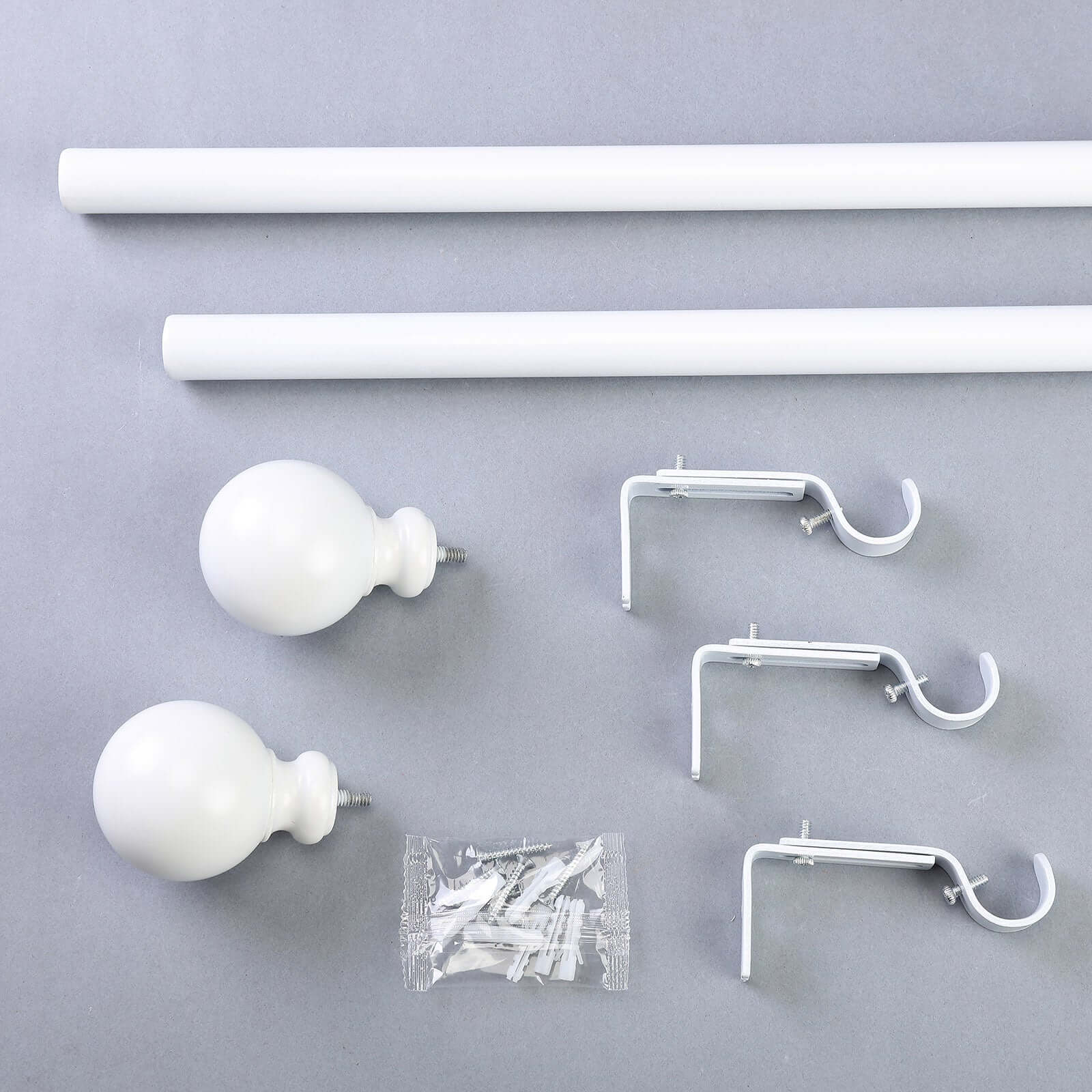 42-126 Adjustable Curtain Rod Set, White, Round Finials