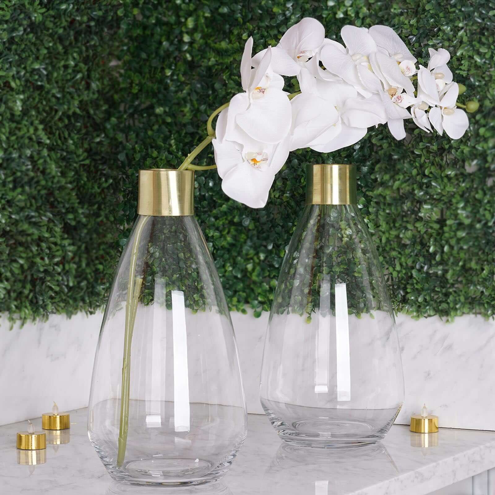 2-Pack Glass Flower Vases Teardrop Design Clear with Gold Metal Top - Stylish Event Table Centerpieces 14