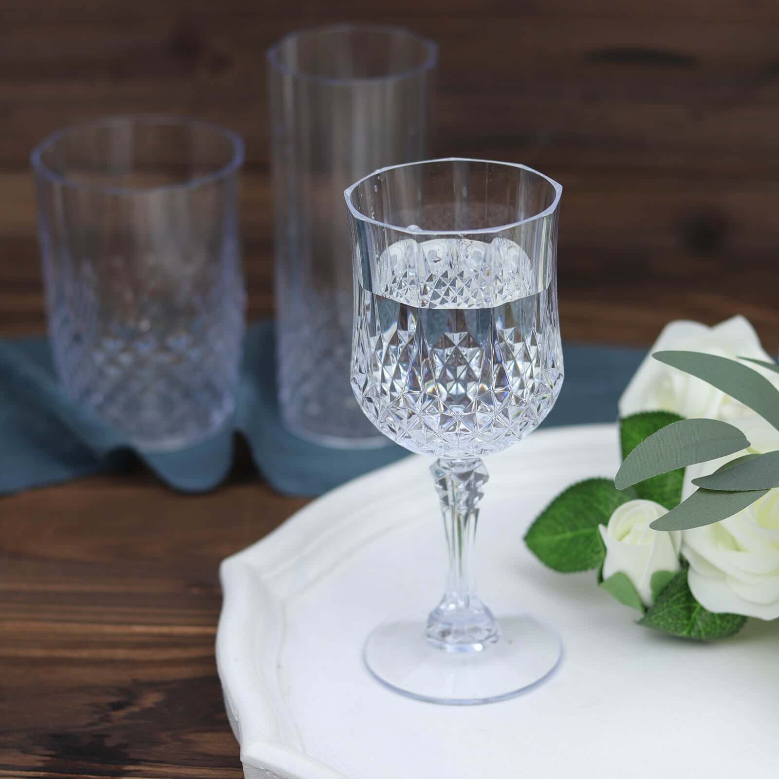 6-Pack Plastic Cocktail Goblets Clear Crystal Cut - Shatterproof Drinkware 8oz