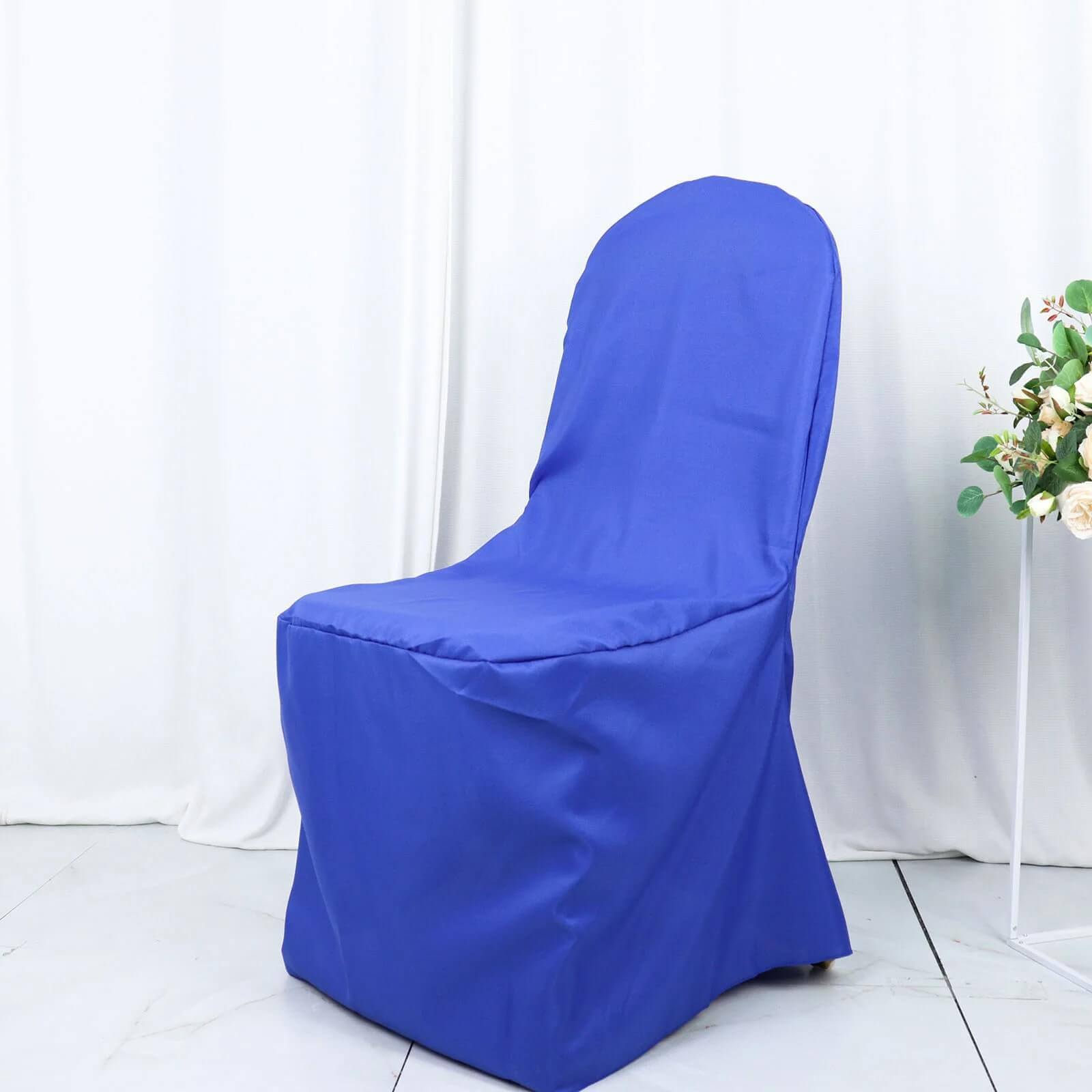 10 Pack Polyester Chair Cover for Banquet Chairs Royal Blue - Stain-Resistant Reusable Slip-On Slipcover