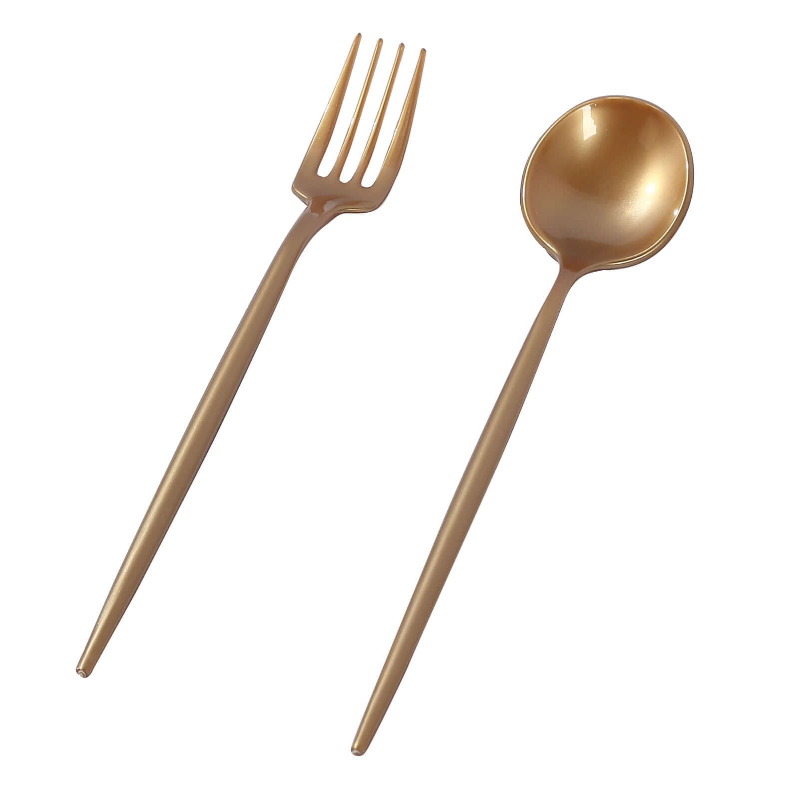 50-Pack Plastic Dessert Forks and Spoons with Gold Shiny Finish - Heavy Duty Disposable Silverware