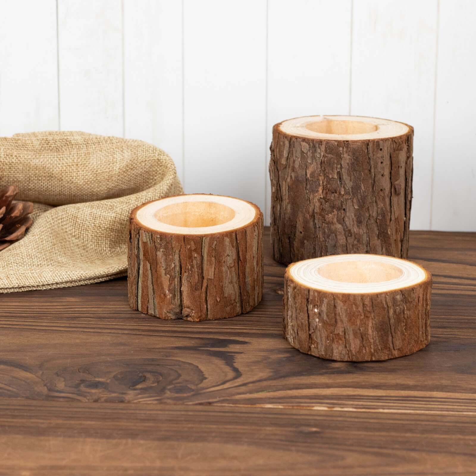 Set of 3 Rustic Wood Slice Votive Candle Holders - Tree Branch Wedding Table Décor 2.75, 1.5, 1.25