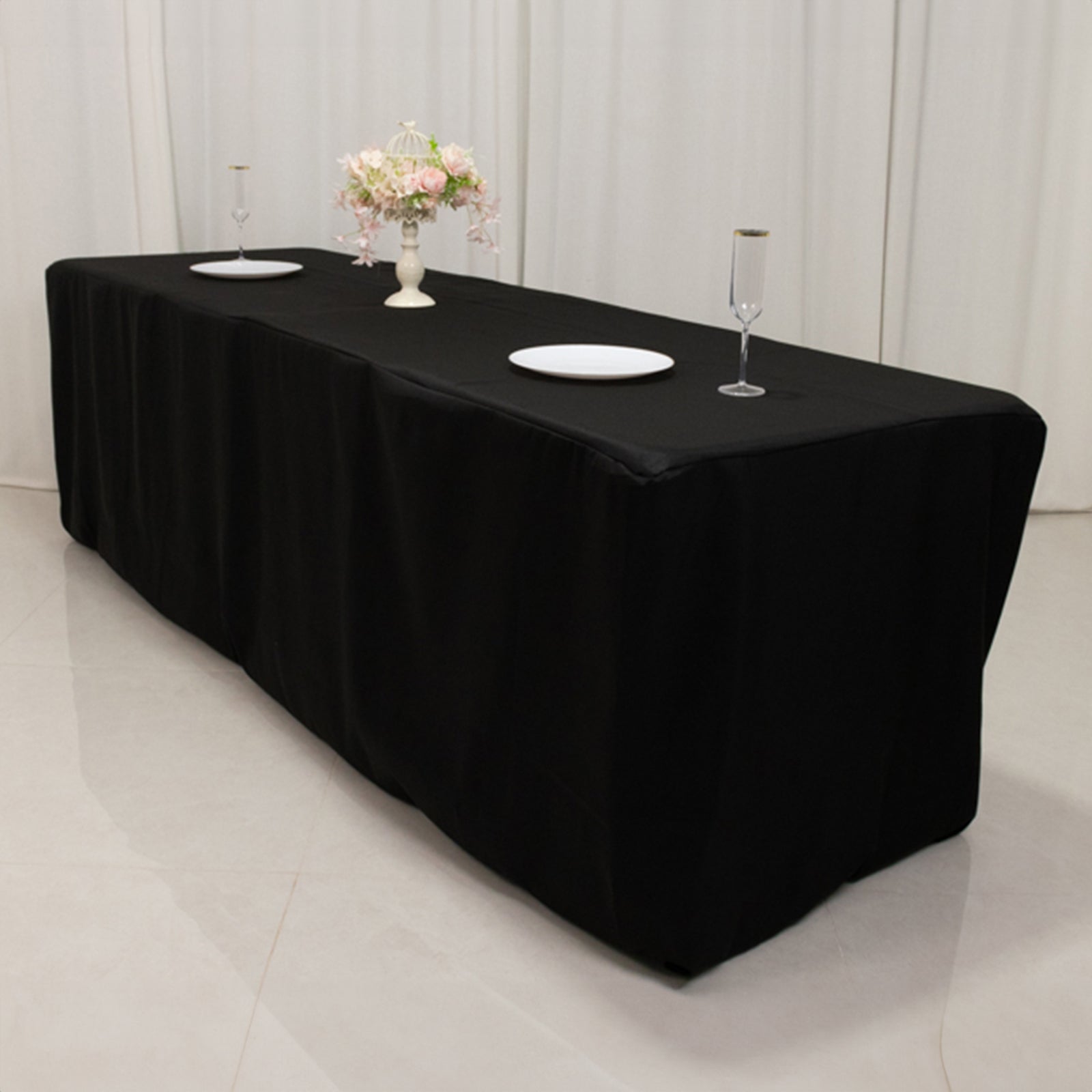 Premium Polyester 8ft Rectangle Tablecloth Black Durable Fitted 220GSM Table Cover