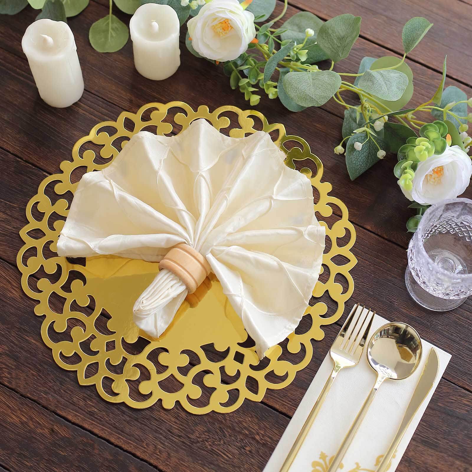 6-Pack Disposable Table Placemats in Metallic Gold with Laser Cut Floral Rim - 400GSM Cardboard Placemats for Glamorous Table Settings 13