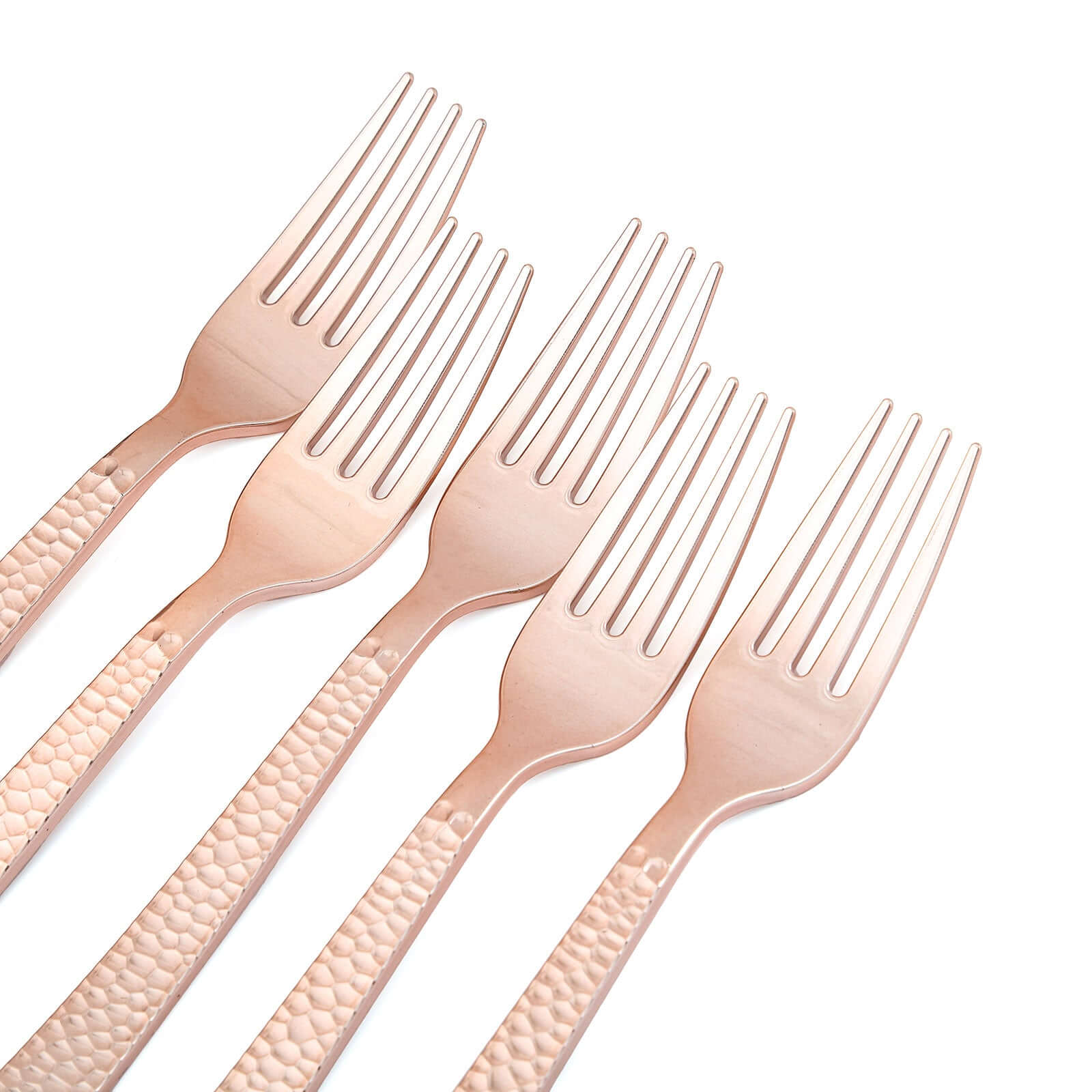 24-Pack Plastic Forks with Hammered Style Rose Gold - Heavy Duty Disposable Silverware 7