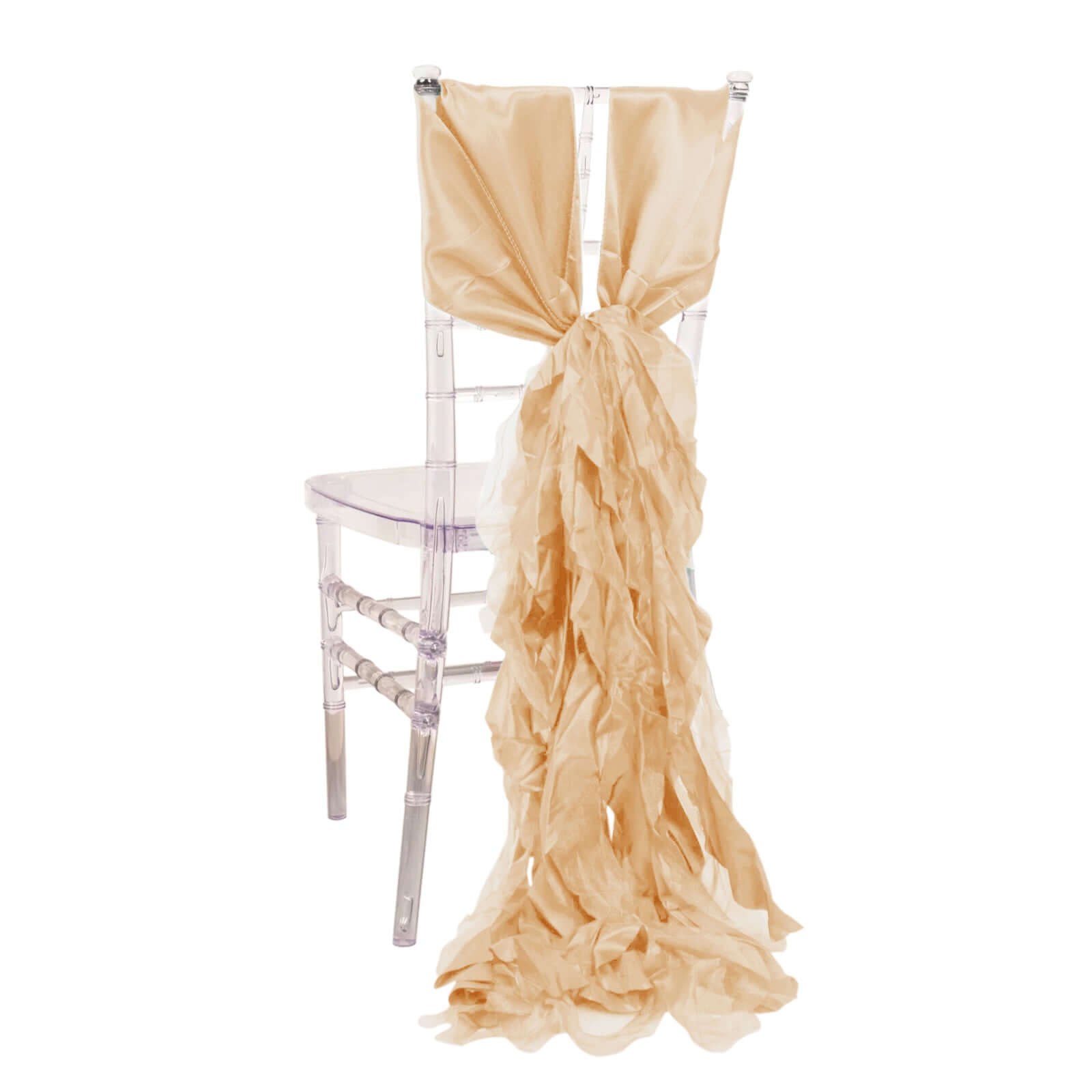 5 Pack Chiffon Satin Chair Sashes Beige - Easy to Install Ruffled Curly Willow