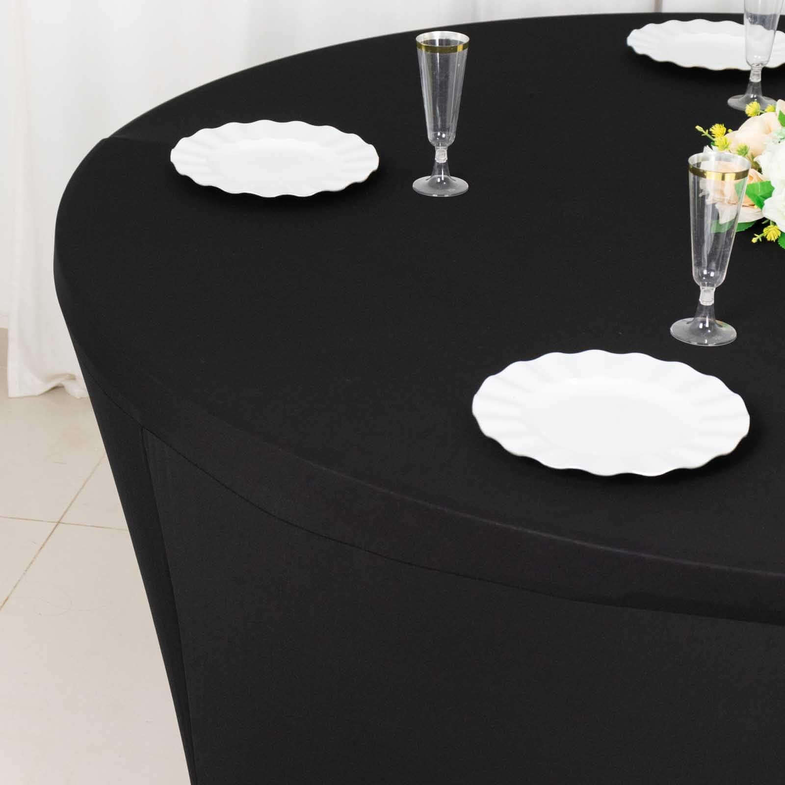 Stretch Spandex 6ft Round Tablecloth Black - Durable Form-Fitting Table Cover