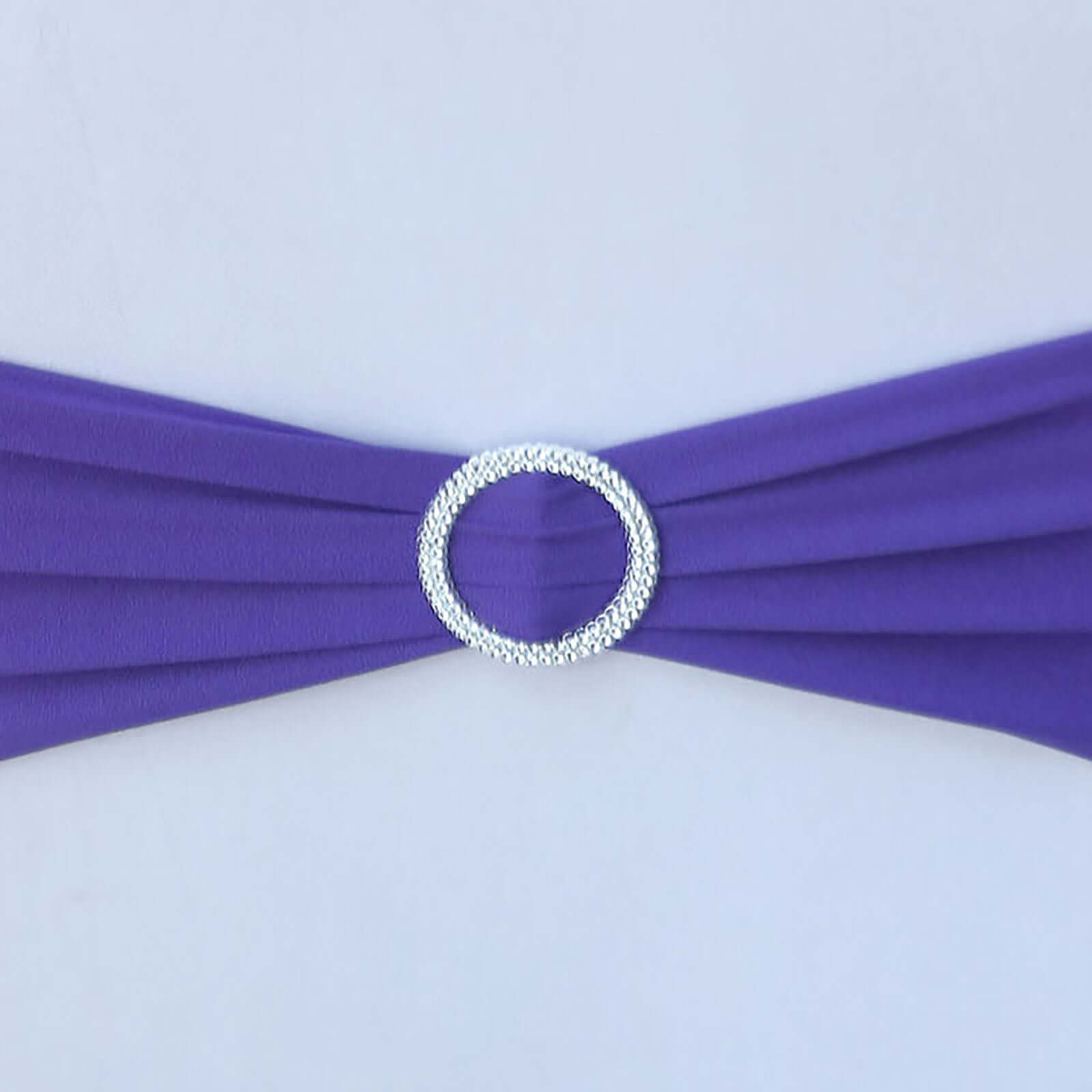 5 Pack Stretch Spandex Chair Sashes Purple - Reusable Chair Bands with Silver Diamond Ring Slide Buckle 5x14