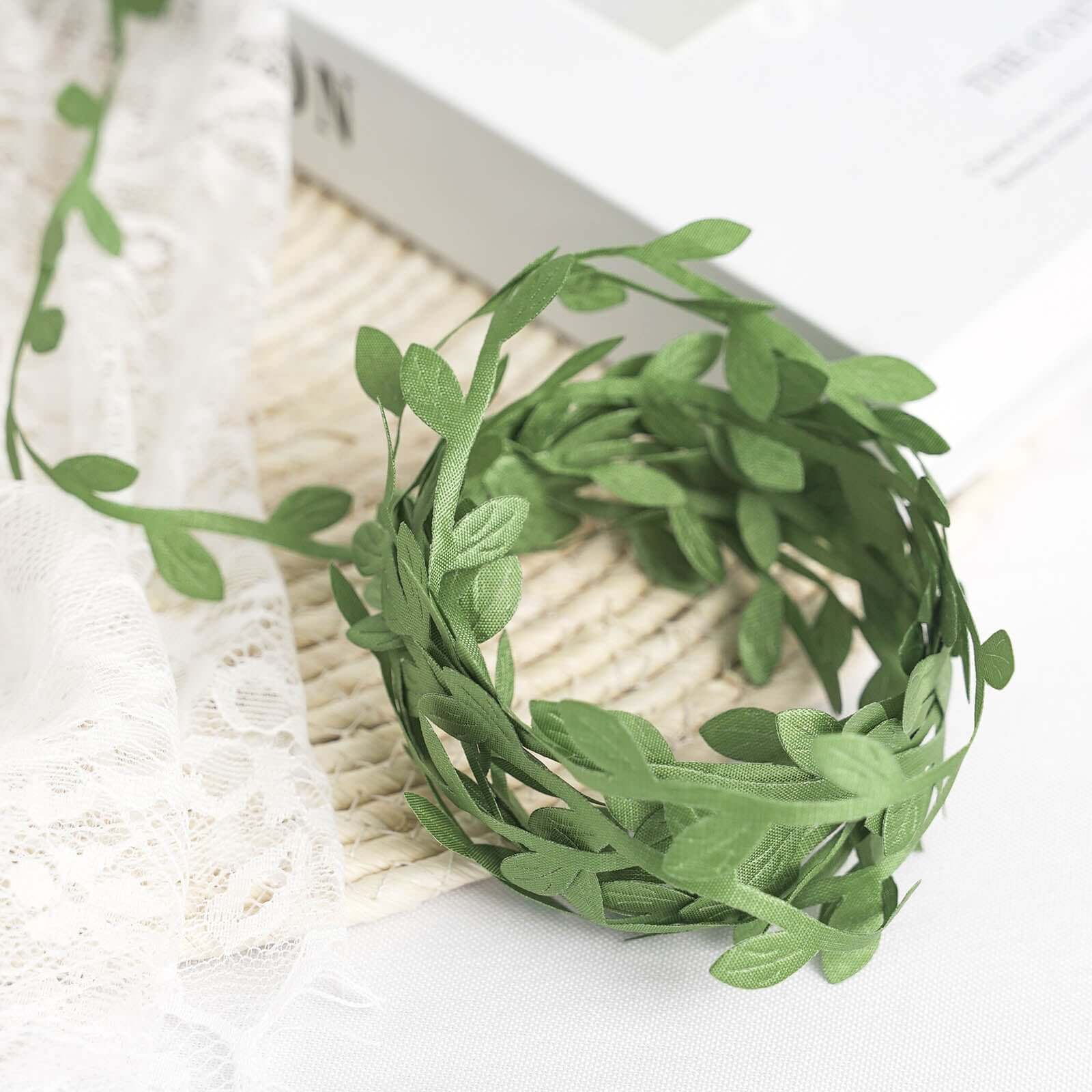 67FT Olive Green Leaf Ribbon Trim, Artificial Vines Leaf Garland For DIY Craft Party Wedding Home Decor