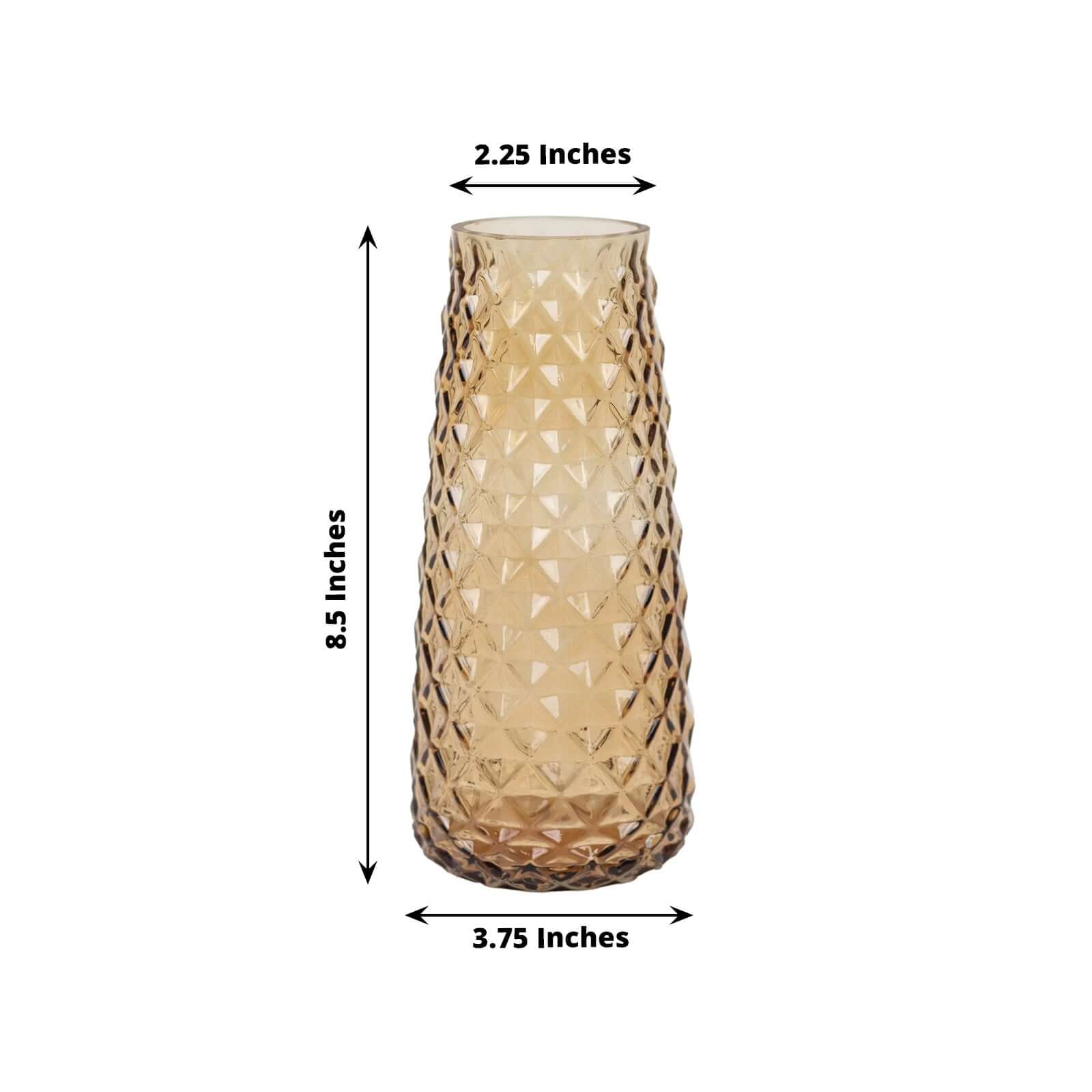 6-Pack Glass Urn Vases Amber Gold with Diamond Crystal Cut Pattern - Stylish Decorative Design for Event Decor 8.5