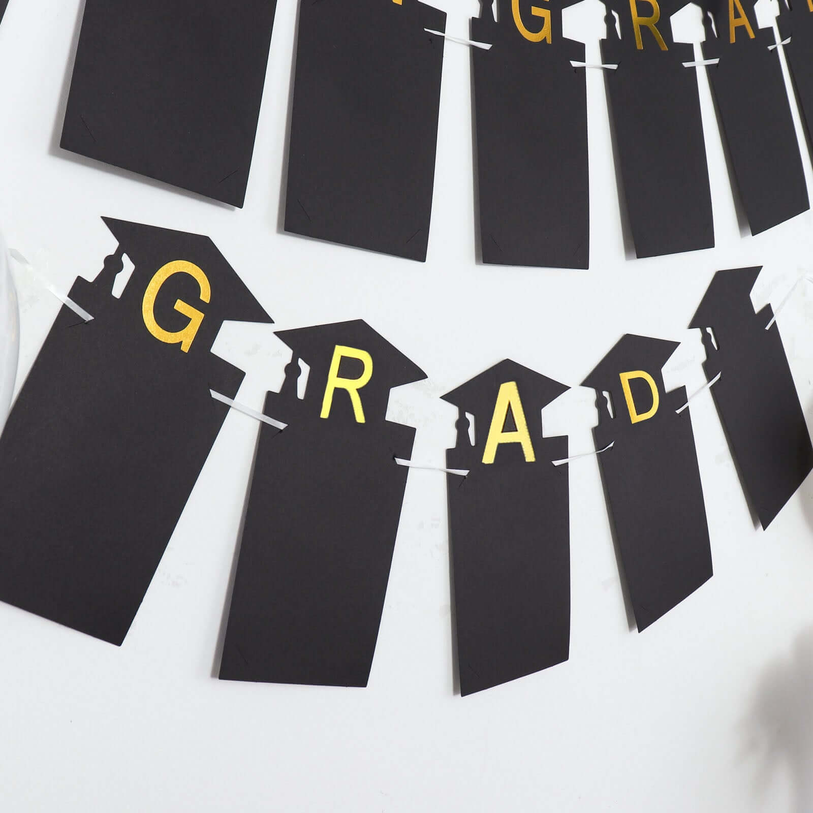 Black and Gold Congrats Grad Paper Photo Backdrop Hanging Garland Banner - 5.5ft