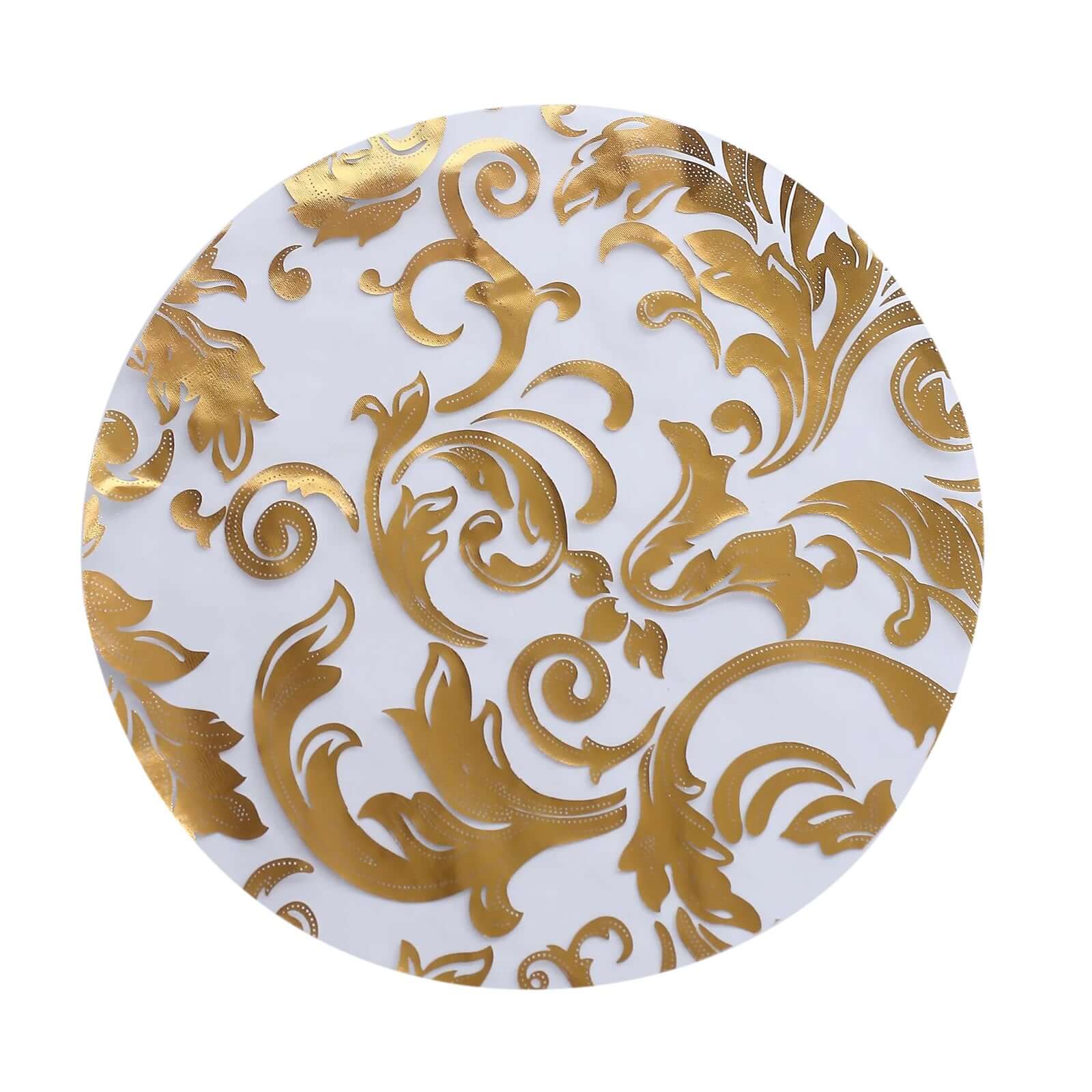 10-Pack Table Placemats Swirl Foil Floral Design Metallic Gold Round - Sheer Organza Disposable Mats 13