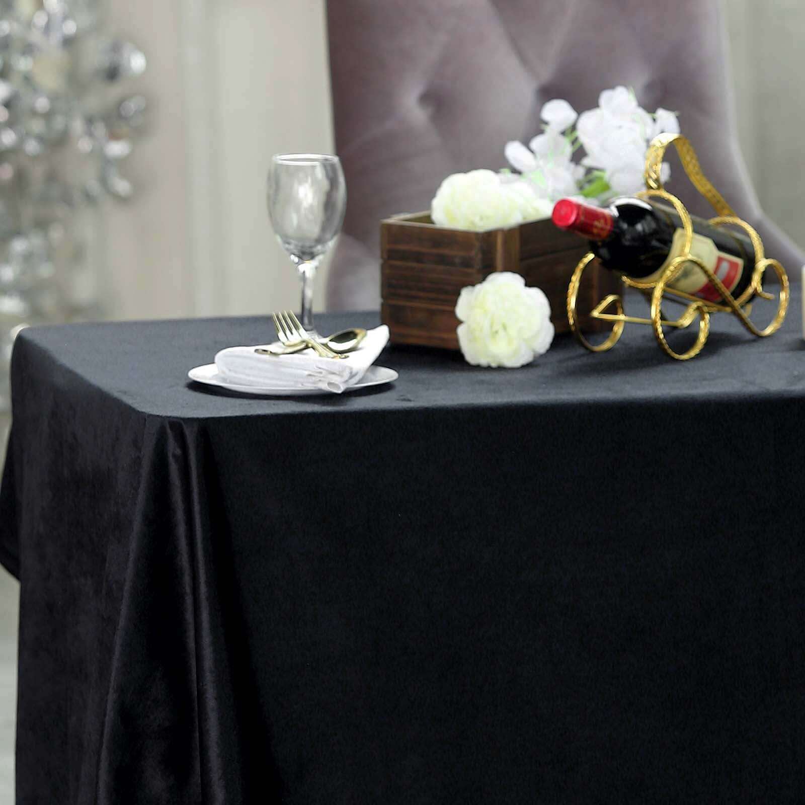 Premium Velvet 90x132 Rectangle Tablecloth Black - Reusable Soft & Polished Seamless Table Cover for Luxury Weddings & Events
