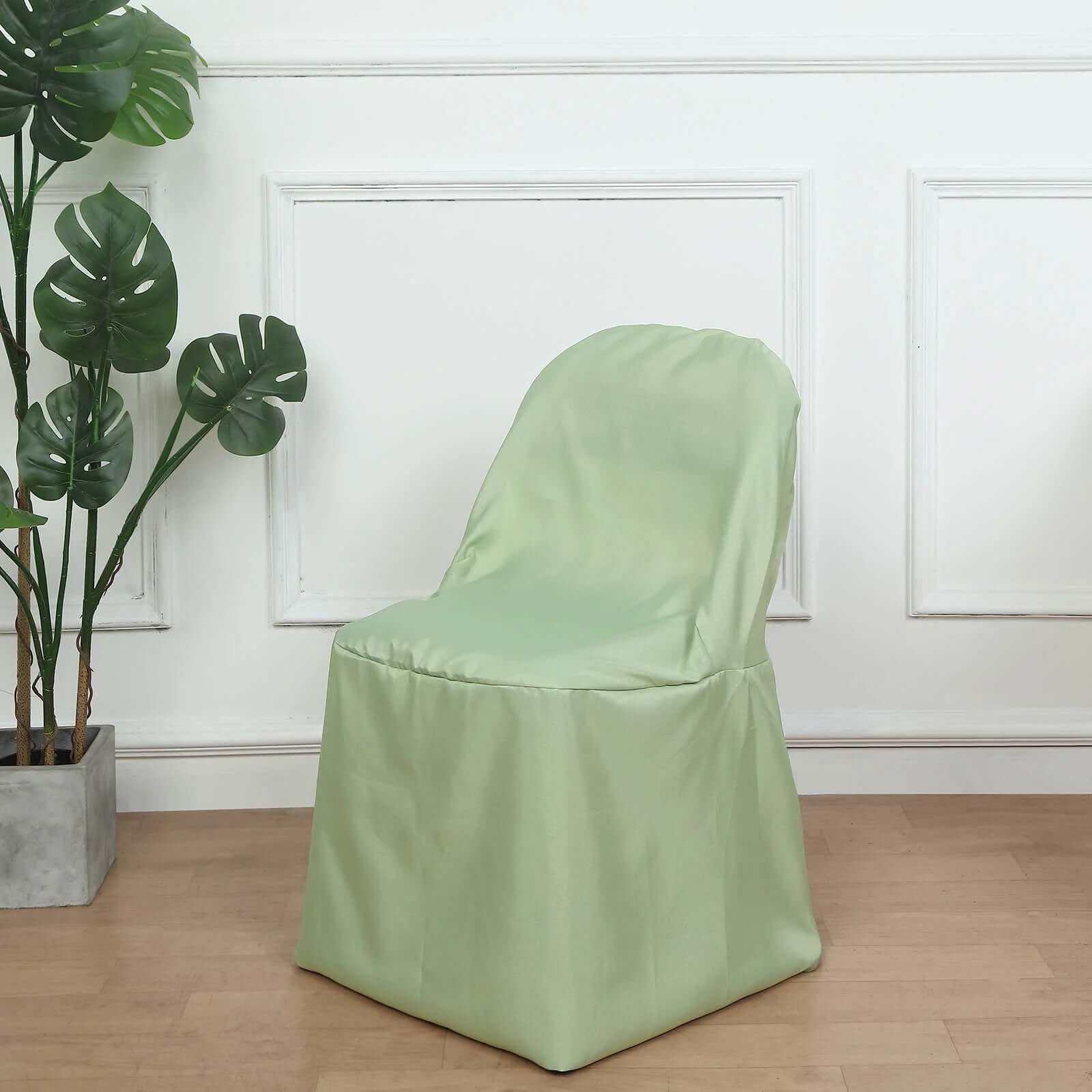 10 Pack Polyester Chair Covers for Folding Chairs Sage Green - Wrinkle-Free Stain-Resistant Slip-On Slipcovers