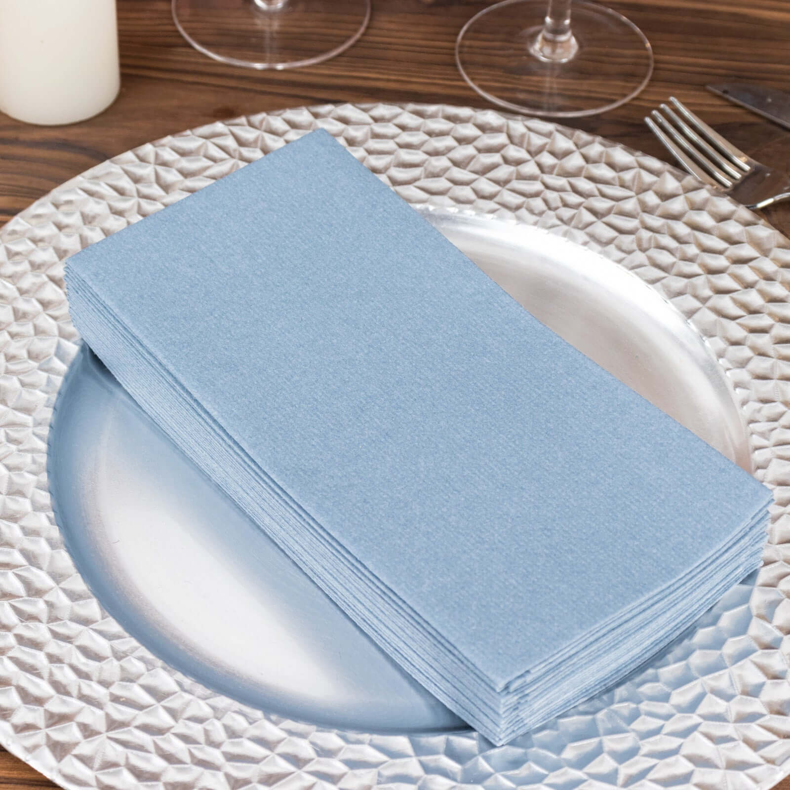 20-Pack Paper Linen-Like Napkins Dusty Blue - Disposable Hygienic Airlaid Guest Towels 8.5x4