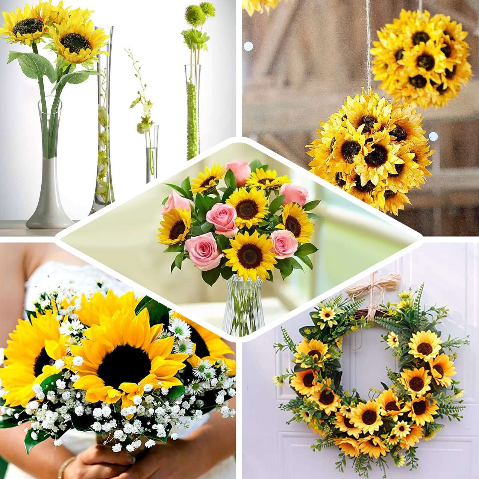 3 Stems 17 Yellow Artificial Silk Sunflower Flower Bouquet Branches