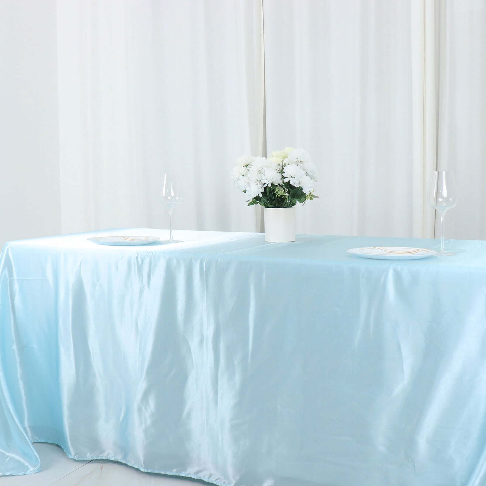 Satin Rectangular 90x132 Tablecloth Light Blue Satin - Seamless Table Cover