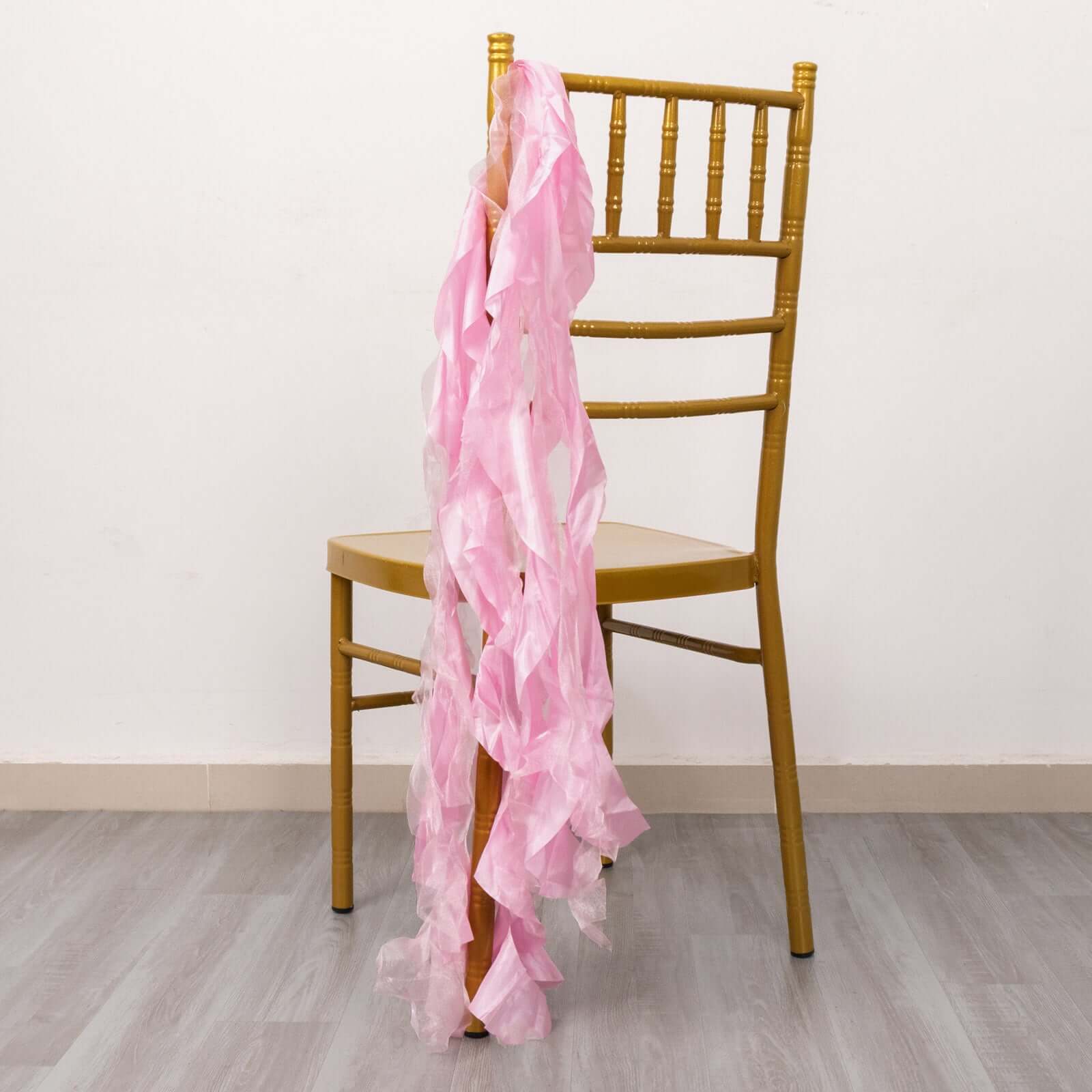 5 Pack Chiffon Satin Chair Sashes Pink - Easy to Install Ruffled Curly Willow