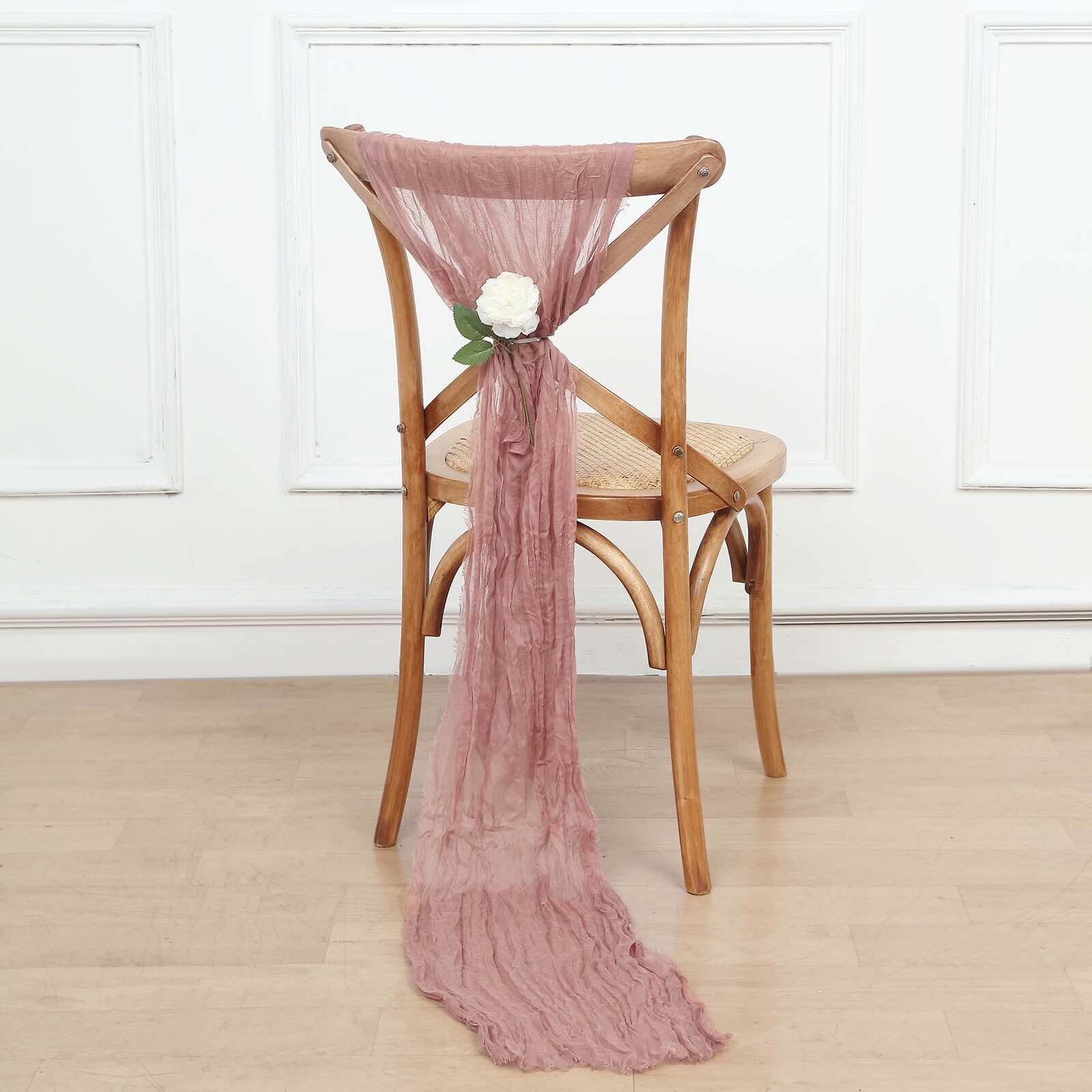 5 Pack Cheesecloth Gauze 16x88 Chair Sashes Dusty Rose - Stylish Boho Decor for Weddings & Gatherings