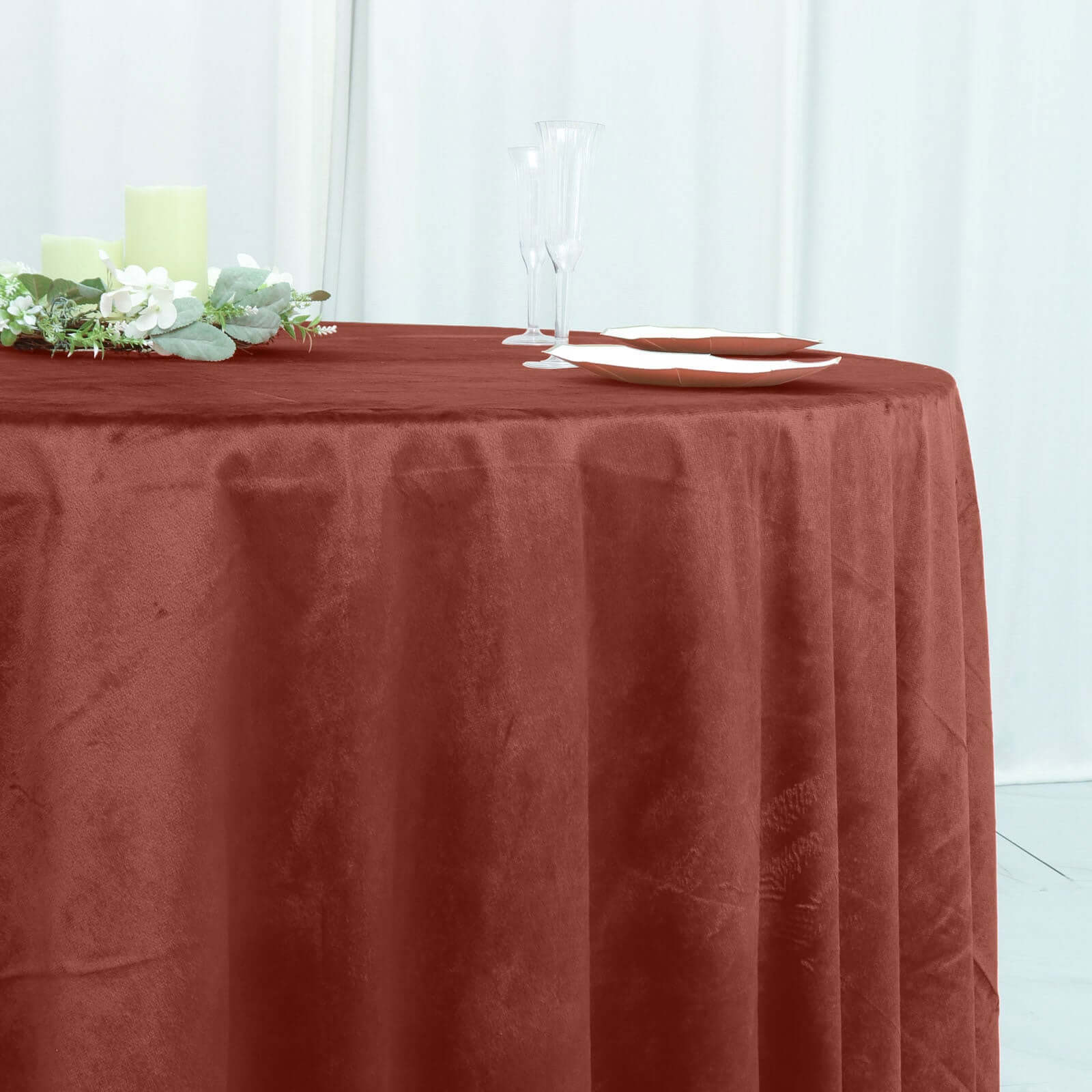 Premium Velvet 120 Round Tablecloth Terracotta (Rust) - Reusable Soft & Seamless Table Cover