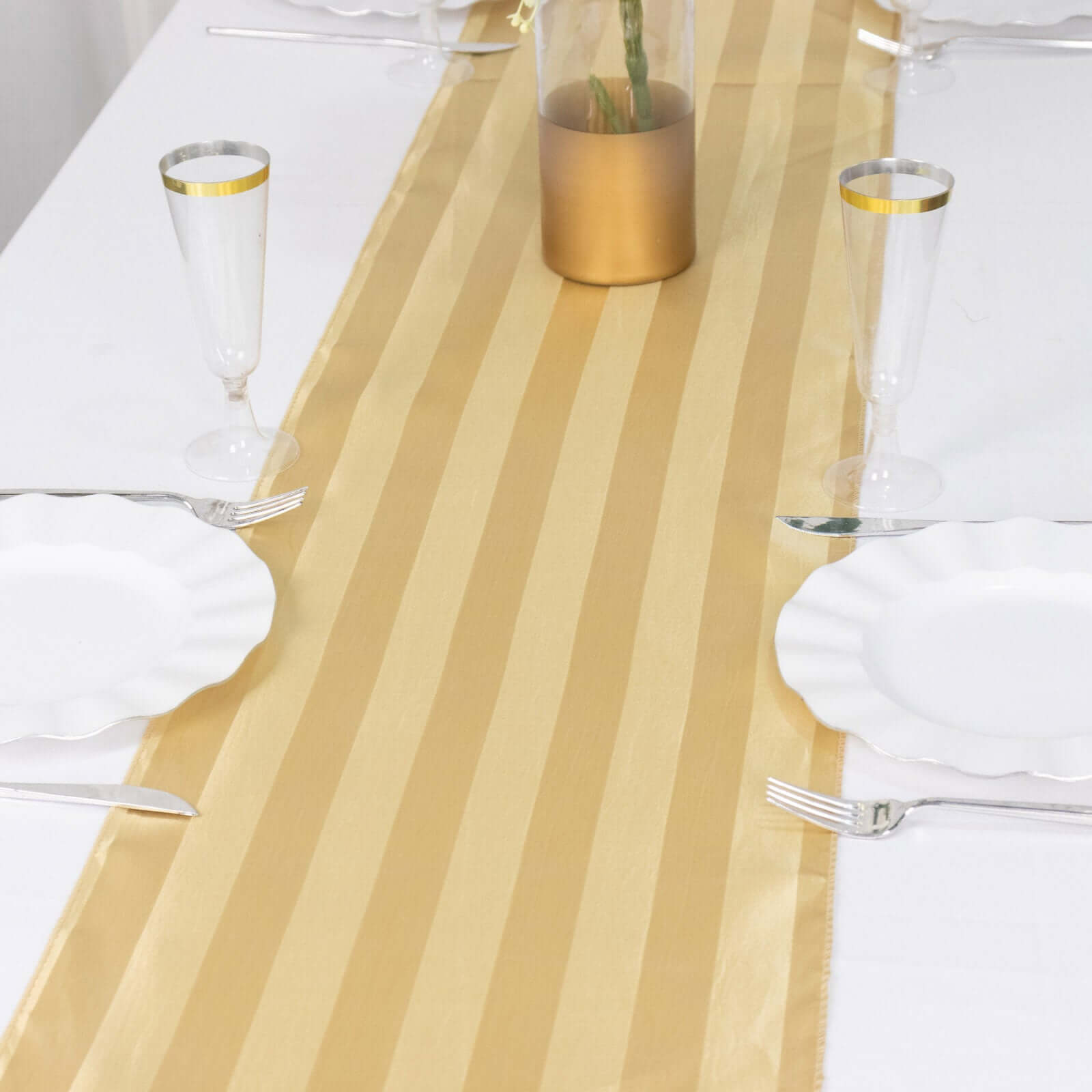 Satin 12x108 Table Runner Champagne - Stripe Table Decor