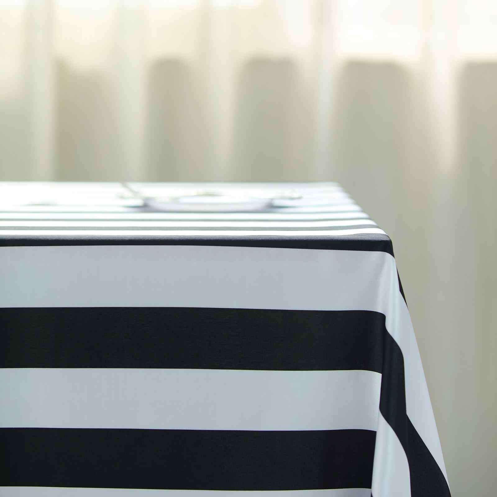 Satin 60x102 Rectangle Tablecloth Black/White - Stripe Design with Stylish Smooth Finish Table Cover