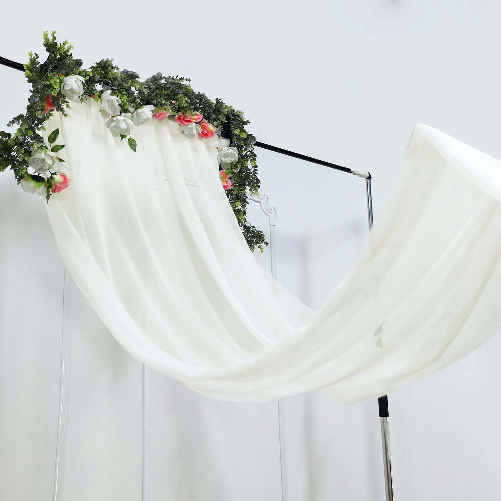 5ftx32ft Premium Ivory Chiffon Curtain Panel, Durable Flame Resistant Backdrop Ceiling Drapery With Rod Pocket