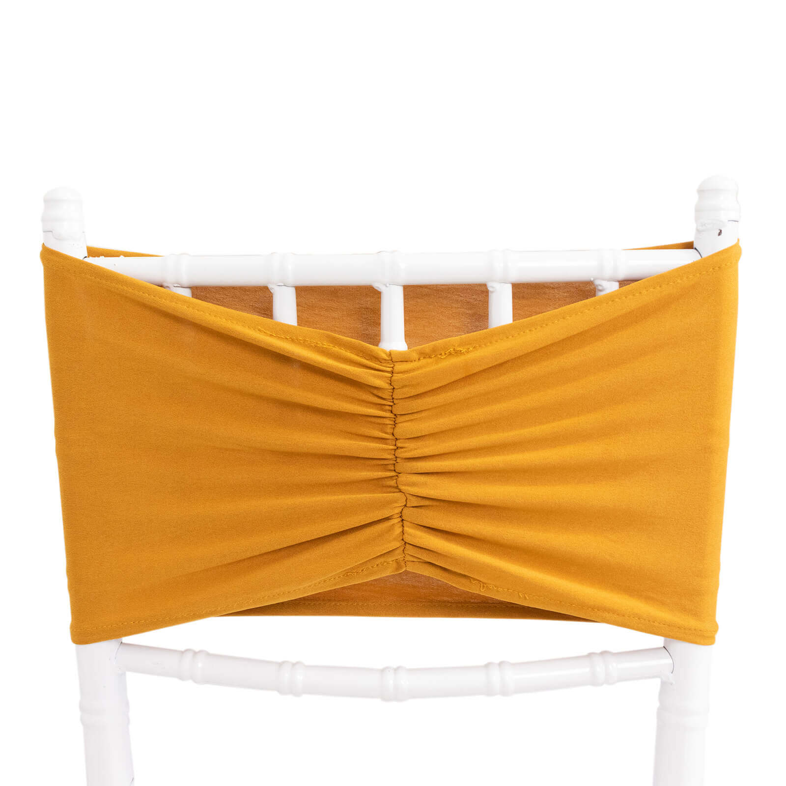 5 Pack Spandex Chair Sashes Gold Ruffled Style - Wide Easy to Use Stretch Chair Bands for Classy Wedding and Event Decor 8x13