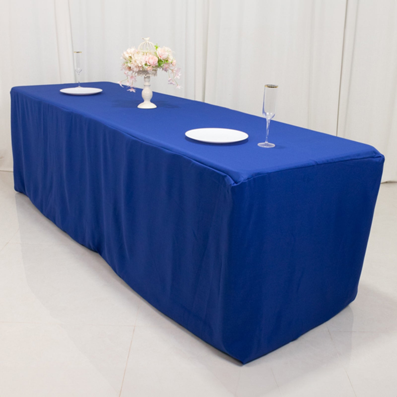 Premium Polyester 8ft Rectangle Tablecloth Royal Blue Durable Fitted 220GSM Table Cover