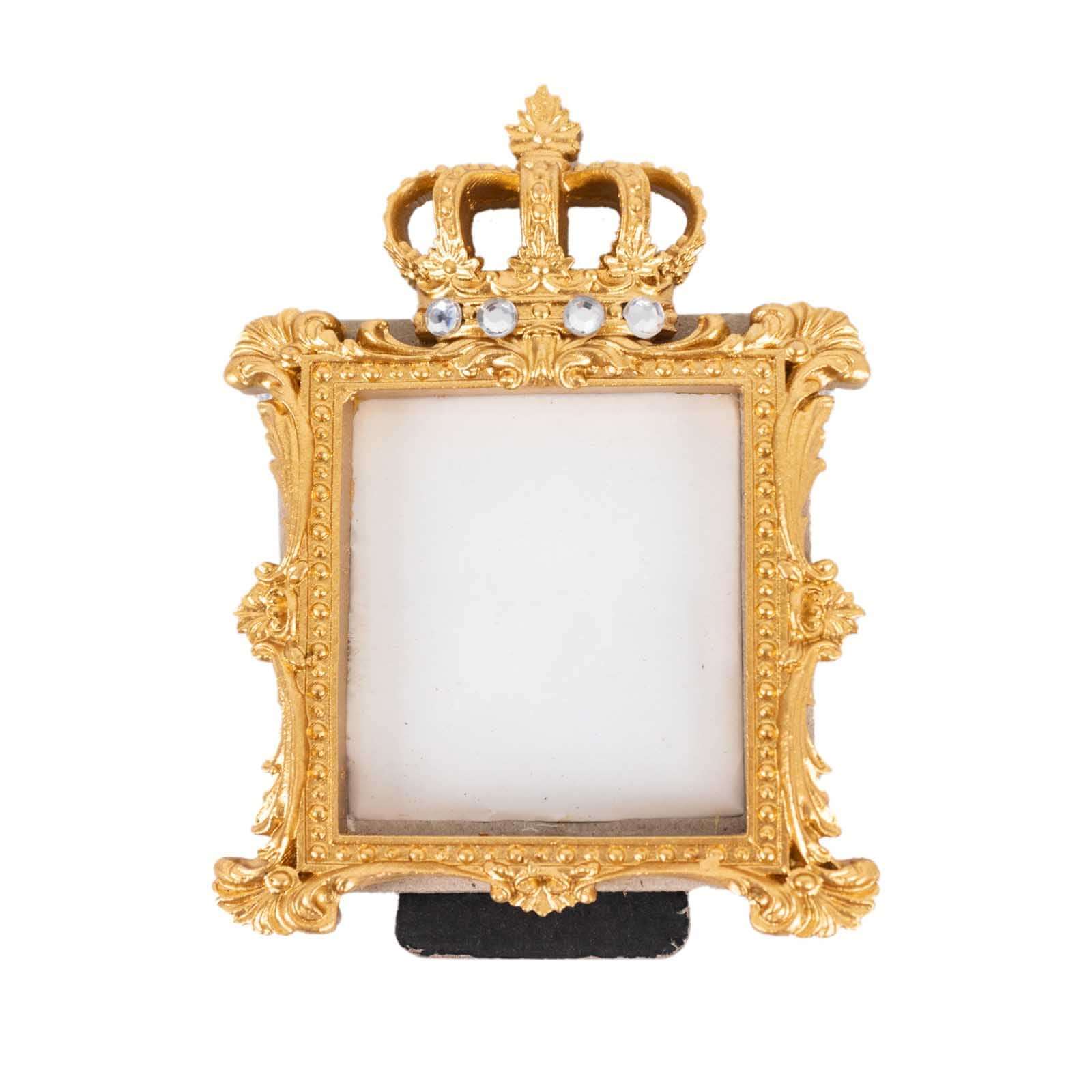 4-Pack Picture Frames Gold Resin Royal Crown Design Square - Baroque Wedding Place Card Holders & Party Favors 3.5