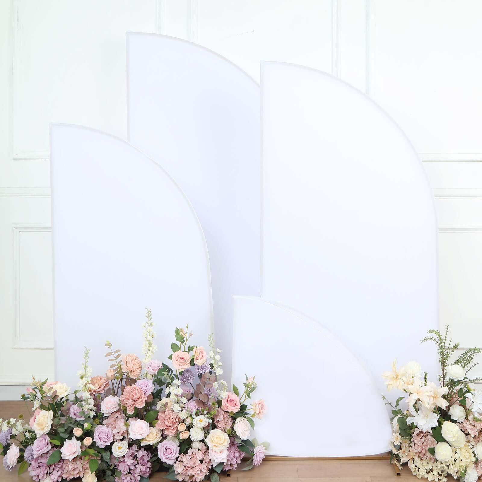 Set of 4 Matte White Spandex Half Moon Chiara Backdrop Stand Covers, Custom Fitted Wedding Arch Covers - 2.5ft,5ft,6ft,7ft