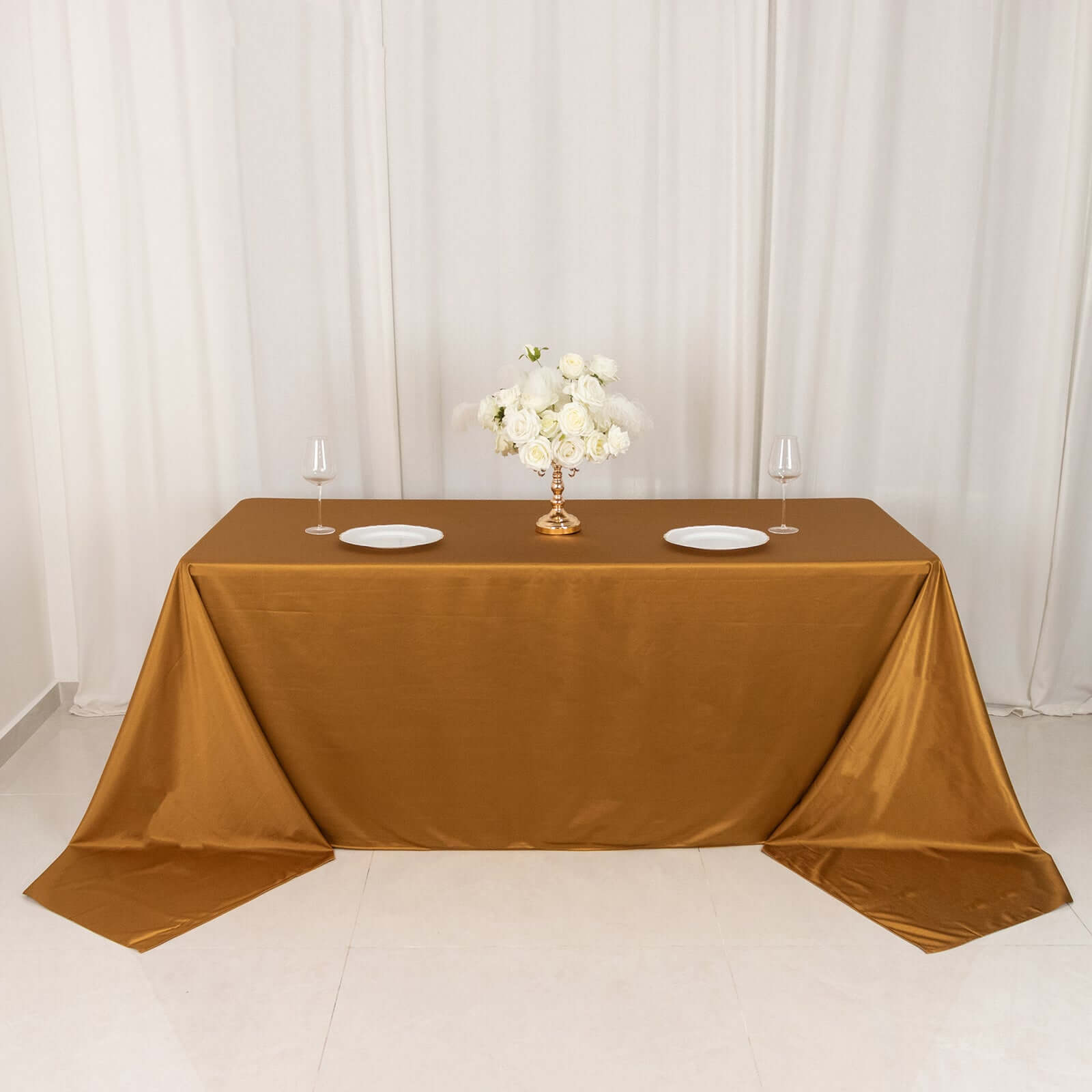 Premium Scuba Rectangular 90x156 Tablecloth Shimmering Gold - Wrinkle Free & Stain Resistant Seamless Table Cover for Weddings and Parties