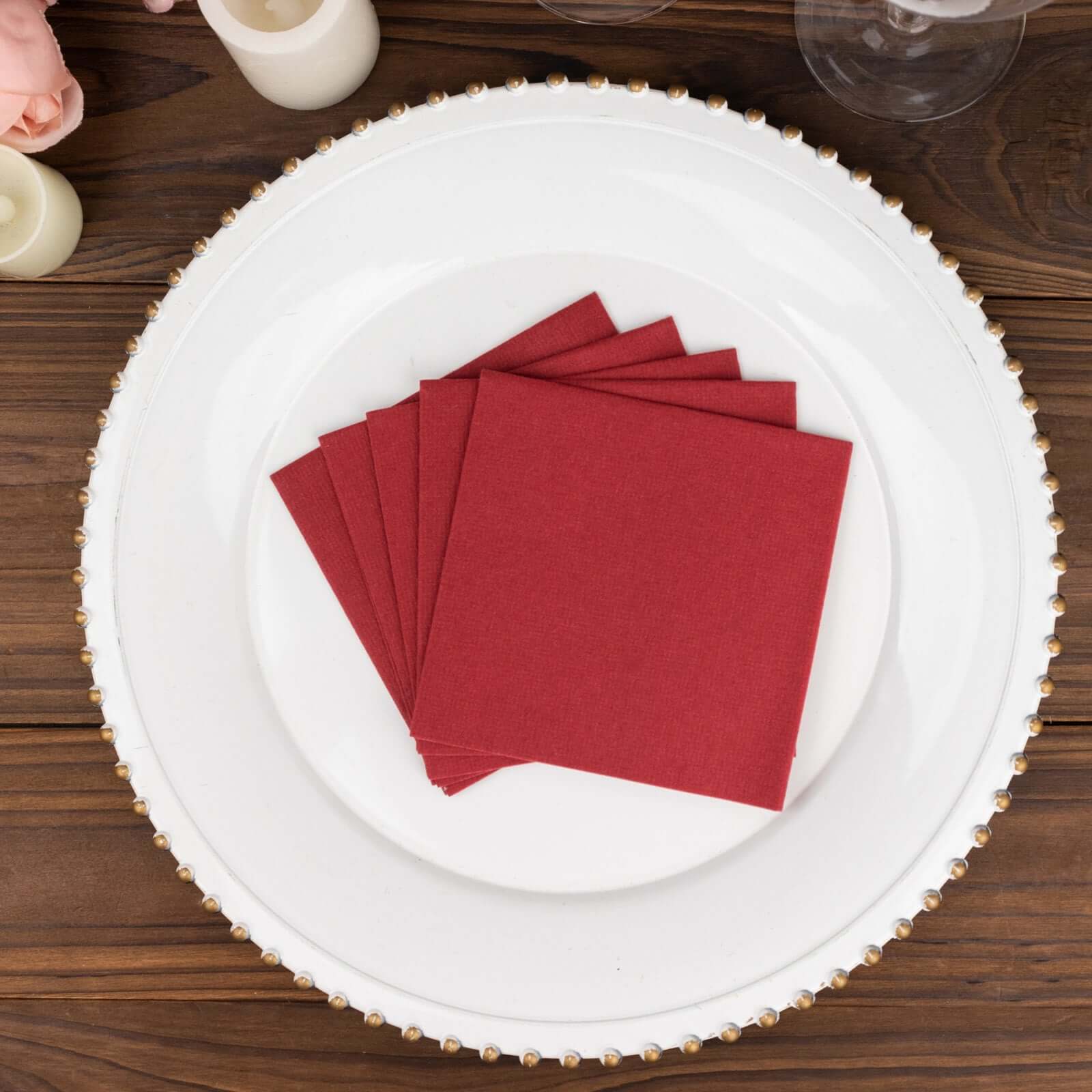 20-Pack Paper Linen-Like Cocktail Napkins Burgundy - Disposable 5x5 Airlaid Soft Napkins