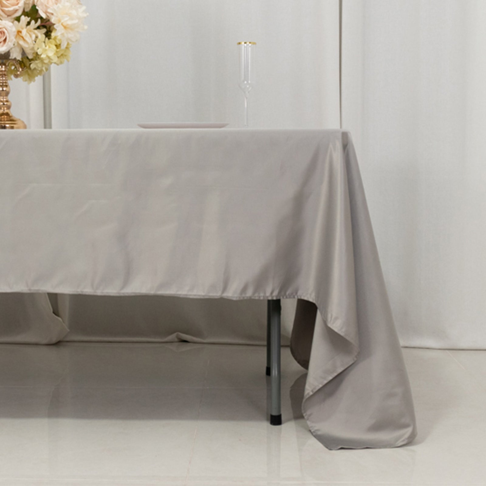 Lamour Satin 60x126 Rectangle Tablecloth Silver - Soft & Silk-Like Table Cover