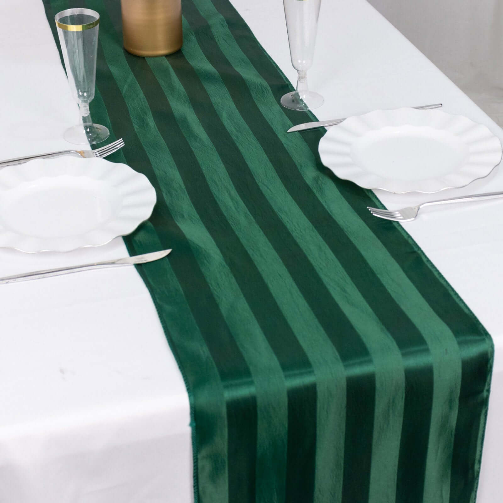 Satin 12x108 Table Runner Hunter Emerald Green - Stripe Table Decor